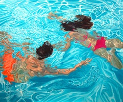 ''Poseidone e Anfitrite'' Quadro contemporaneo di ragazzo e ragazza in piscina