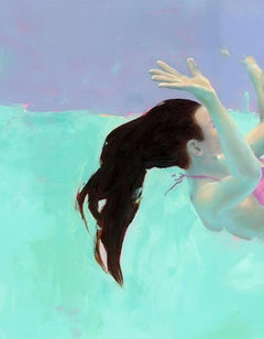 ''Spin 2'' Contemporary Underwater Portrait Painting in Neon Colors