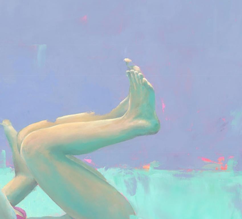 ''Spin 2'' Pintura Contemporánea de Retrato Submarino en Colores Neón - Painting Contemporáneo de Amy Devlin