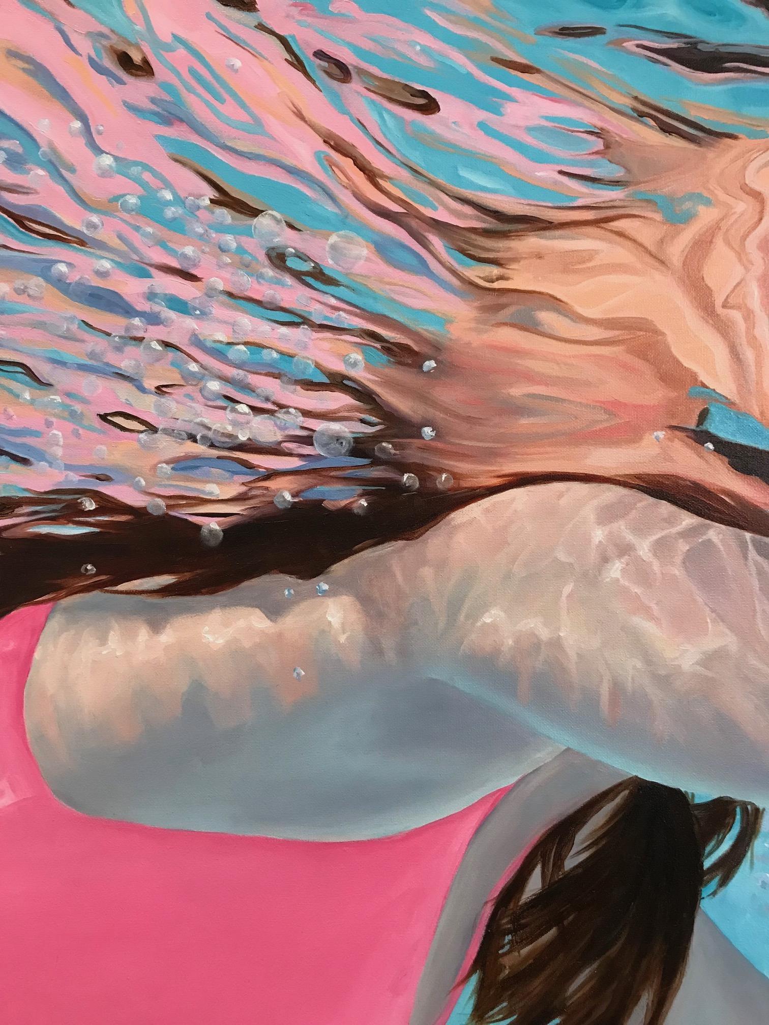 Zeitgenössisches Unterwasserporträtgemälde in Neonfarben „Surface Light“ – Painting von Amy Devlin