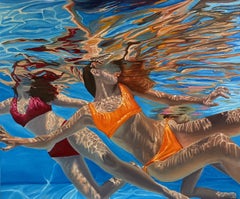 ''The Keres'' Contemporary Underwater Portrait Painting of Girls Swimming, Pool