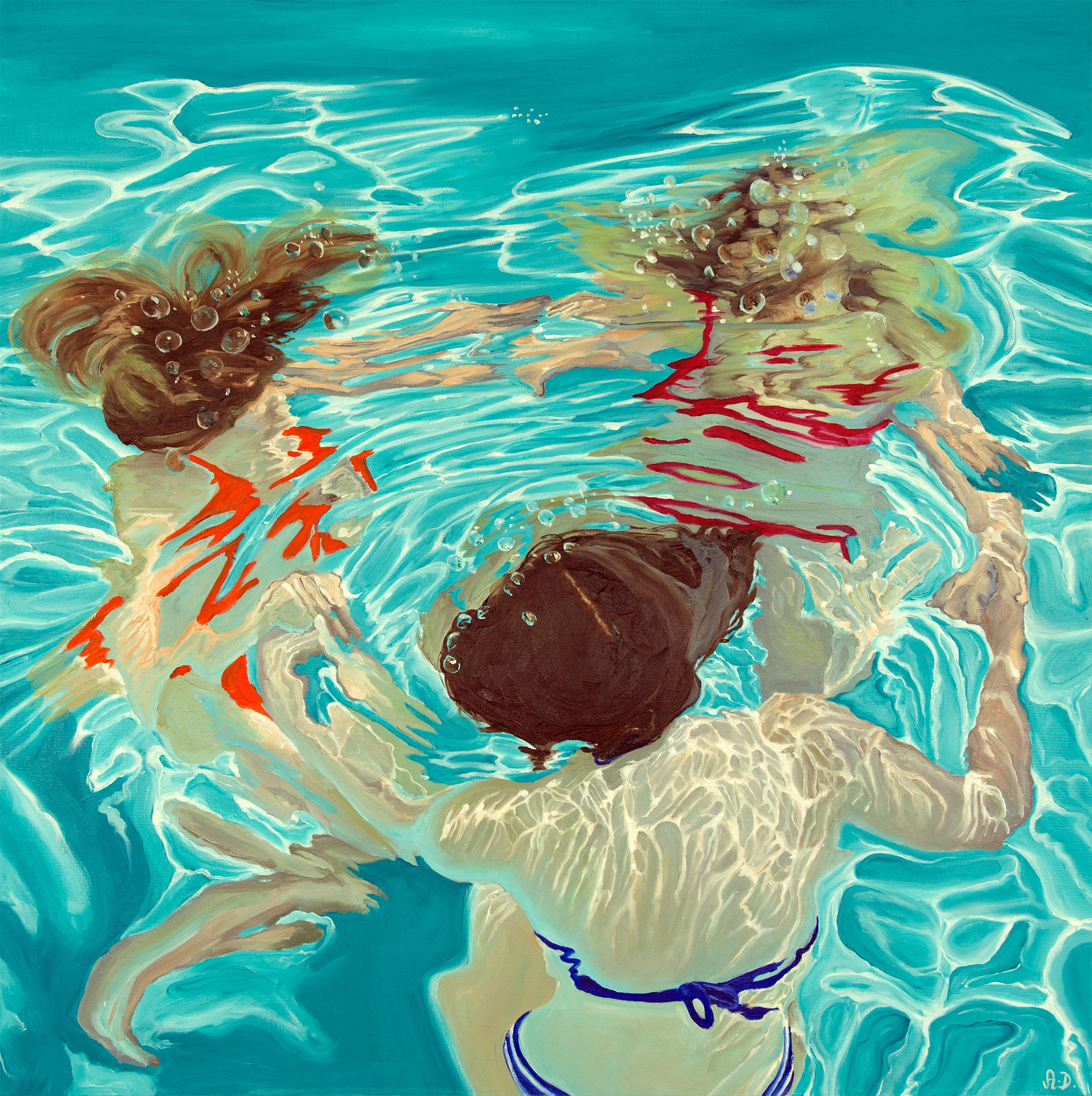 Las Tres Gracias (Sumergidas), Pintura original, Paisaje, Natación, Mujer - Painting de Amy Devlin