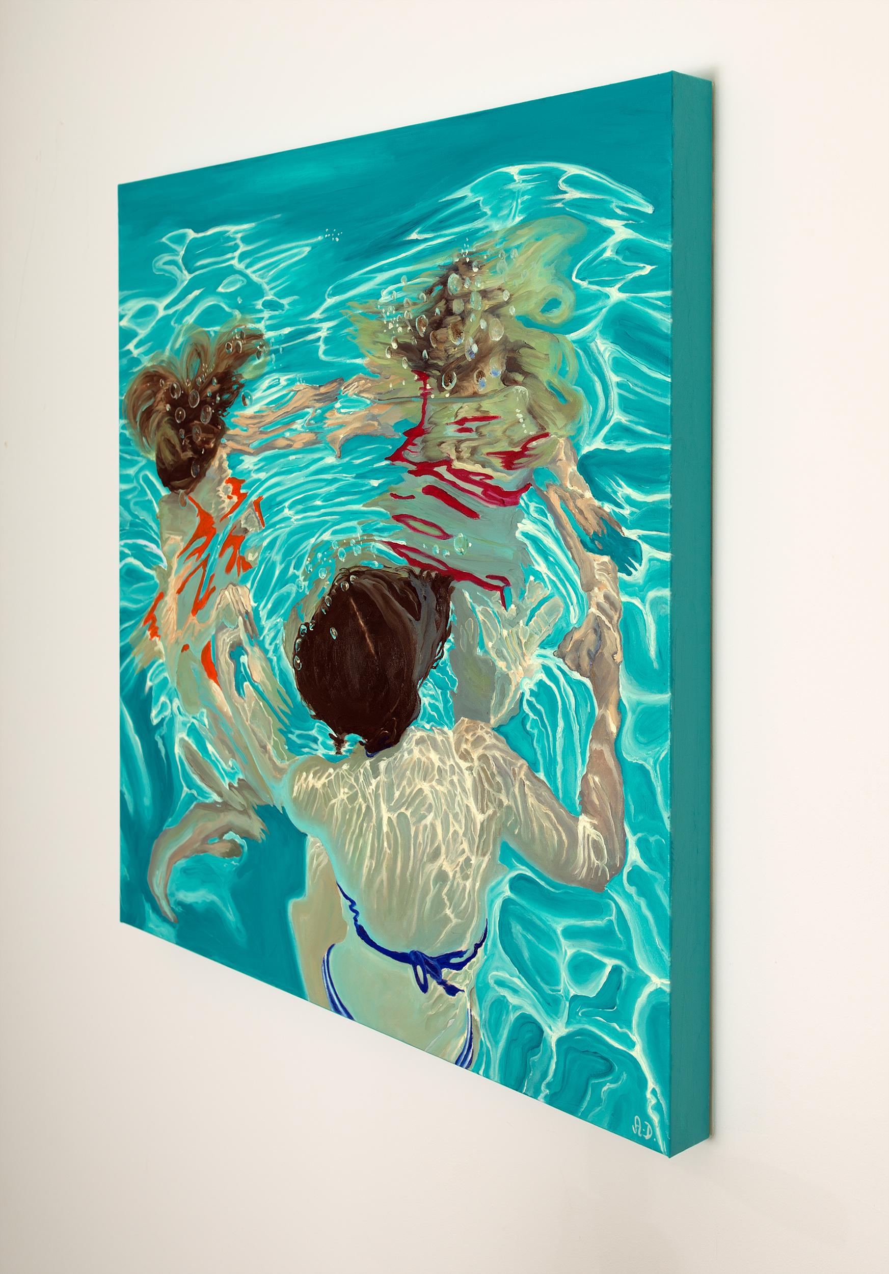 Las Tres Gracias (Sumergidas), Pintura original, Paisaje, Natación, Mujer - Portrait Painting Azul de Amy Devlin