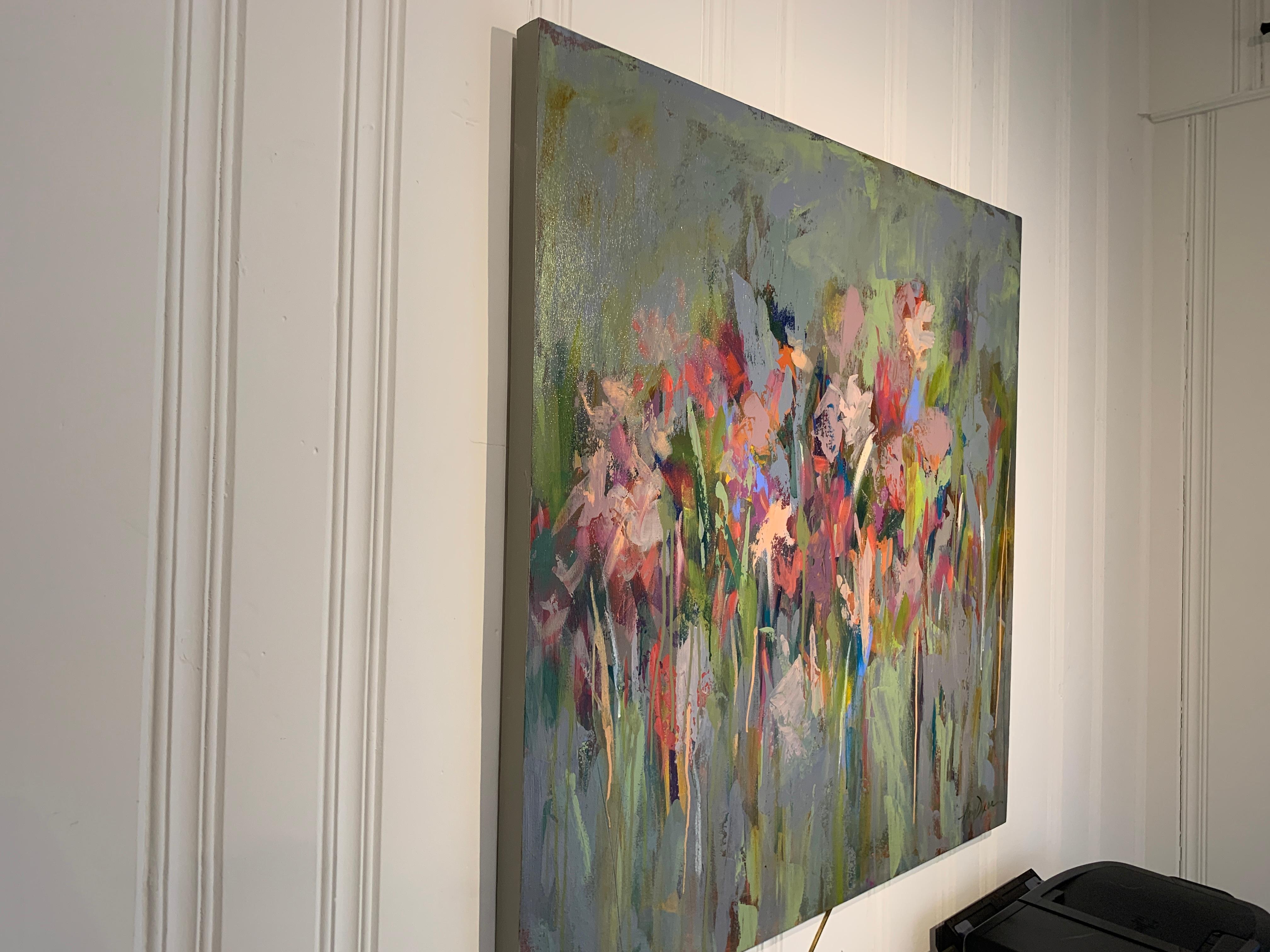 This gorgeous abstract floral by Amy Dixon is entitled 'And then it Happened.'  With a beautiful, vibrant palette the artist has miraculously incorporated a variety of colors that might not normally be paired, creating a harmonious palette, no easy