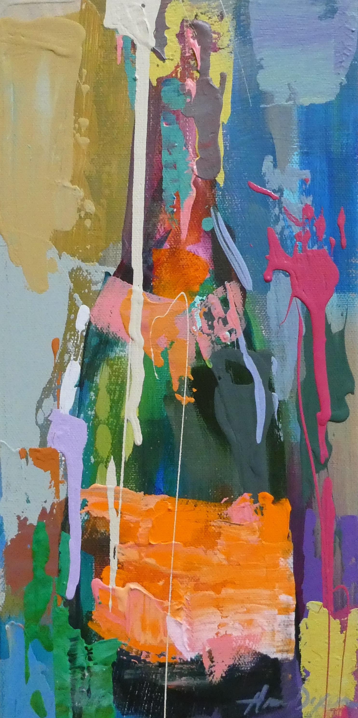 Effervescent et plein de charme, Bubbles Reimagined d'Amy Dixon est un clin d'œil festif à l'art de bien vivre. Cette peinture mixte de 12 x 6 pouces allie un coup de pinceau expressif et une texture riche pour représenter une nature morte moderne