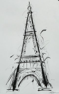 La danse Eiffel n° 1 d'Amy Dixon, peinture abstraite de la tour Eiffel encadrée sur papier