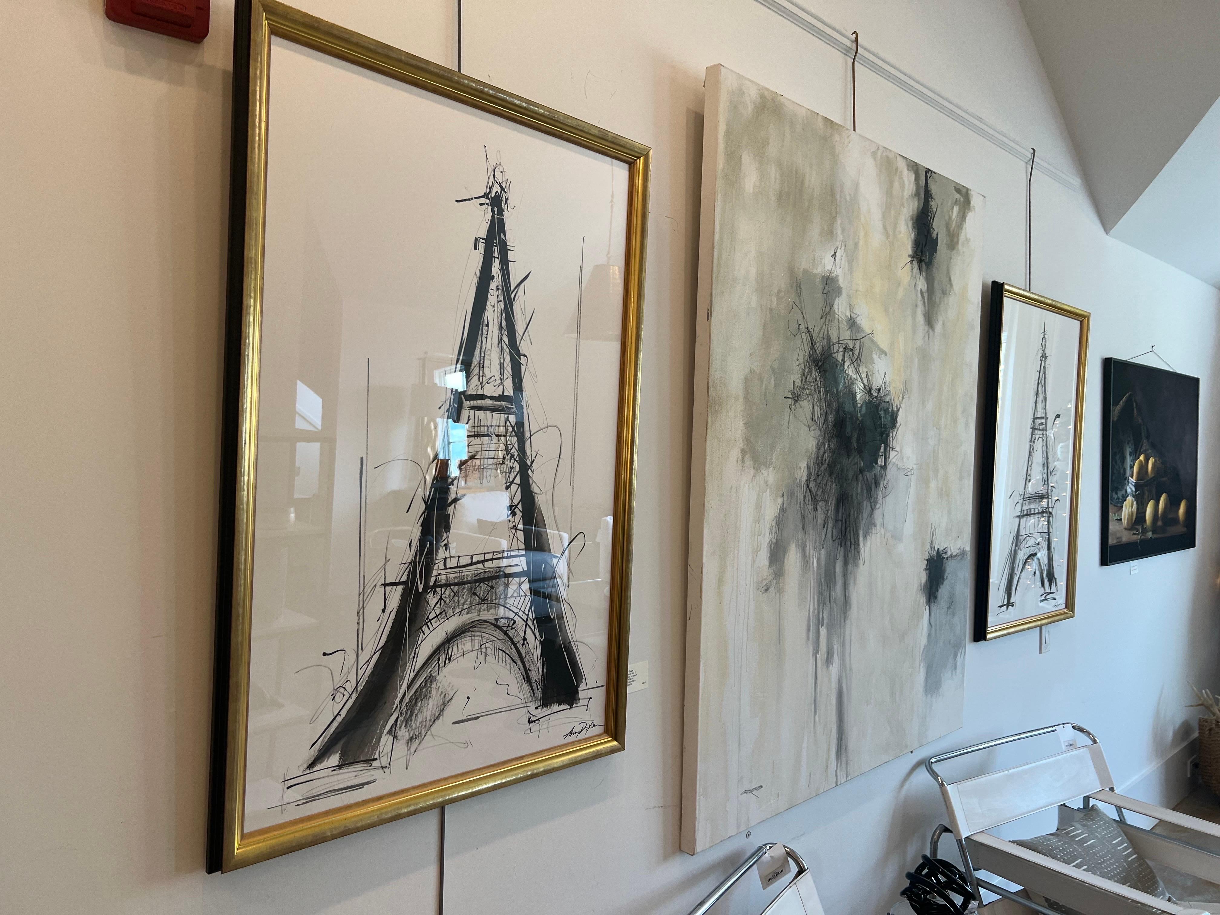 Eiffel Dance No. 2 by Amy Dixon, Framed Abstract Eiffel Tower Painting on Paper 3