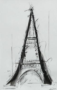 La danse Eiffel n° 2 d'Amy Dixon, peinture abstraite de la tour Eiffel encadrée sur papier