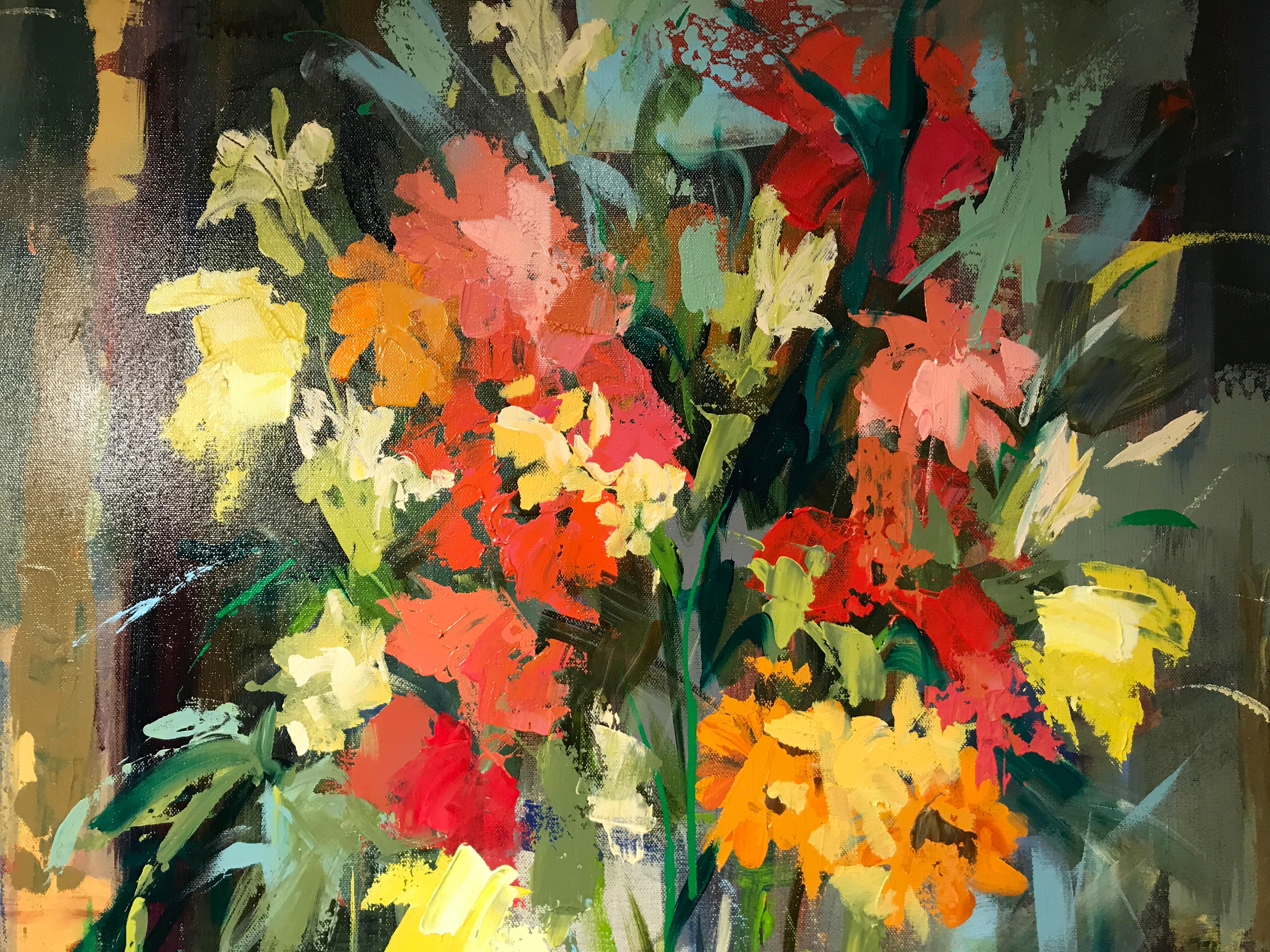 Ferry Building Flower Market, Amy Dixon 2018 Abstract Floral Still-Life Painting 4