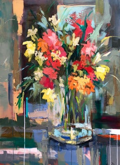 Ferry Building Flower Market, Amy Dixon 2018 Abstract Floral Still-Life Painting