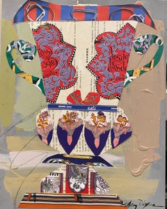 French Urn No. 3 by Amy Dixon, Framed Contemporary Still Life Collage Painting