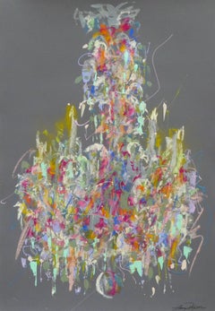 Glitter auf Grau von Amy Dixon, gerahmtes abstraktes Kronleuchtergemälde auf Papier