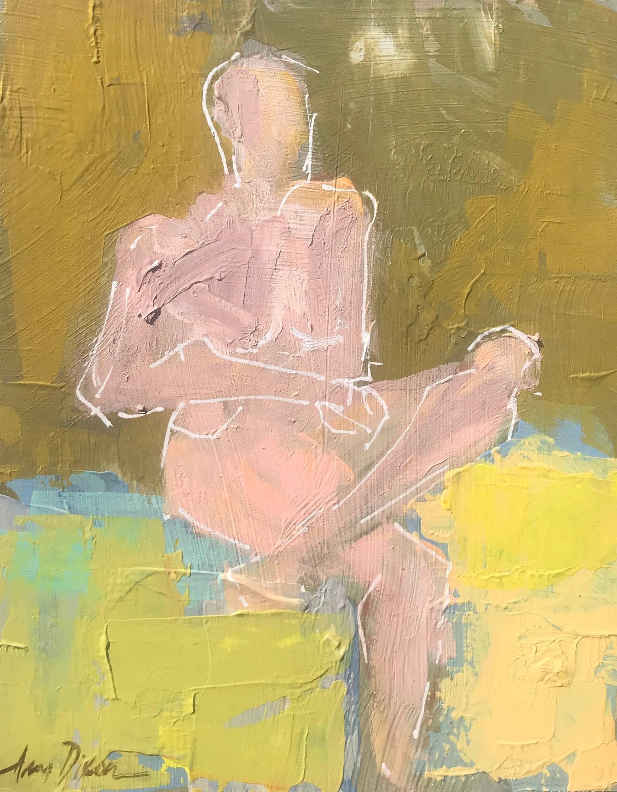 Amy Dixon Figurative Painting - Mind Reader, Small Size Acrylic on Board Abstract Nude Painting