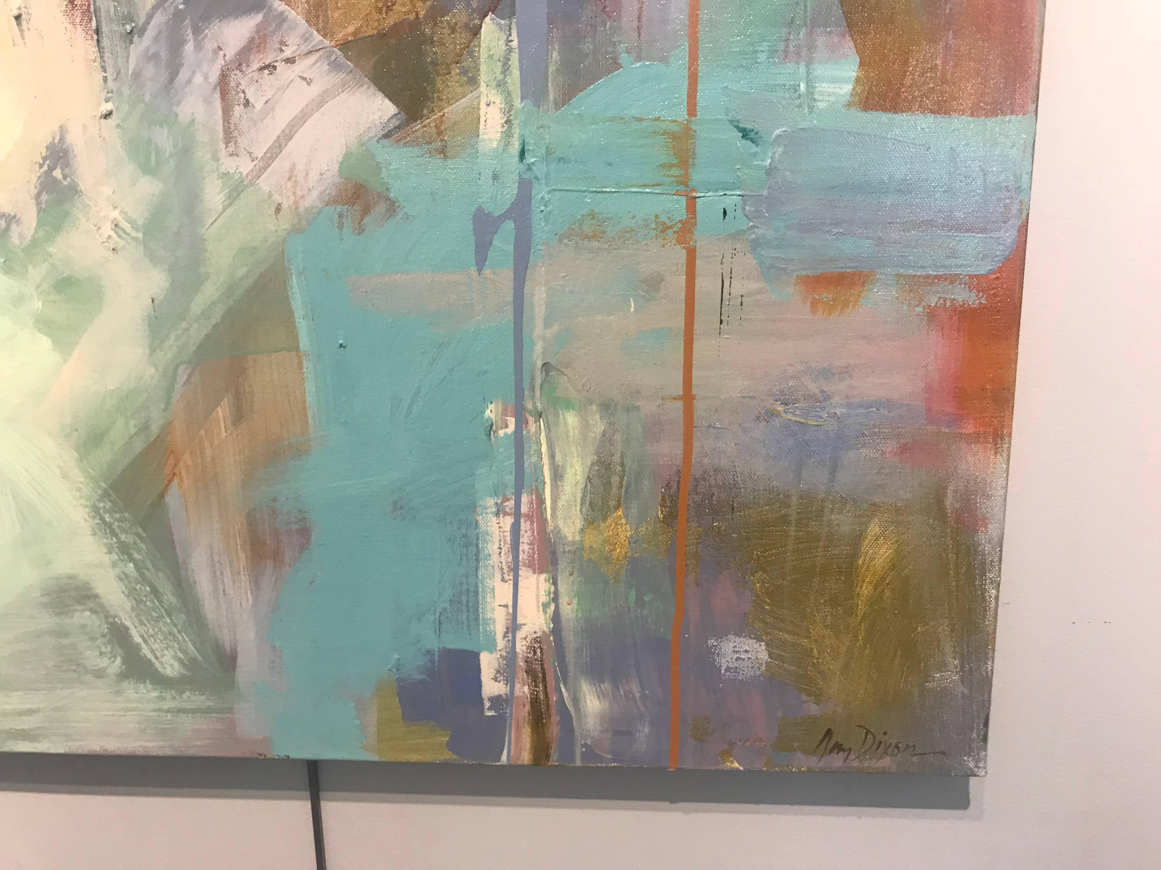 Mindful II, Vertical Abstract Acrylic and Ink on Canvas Painting - Gray Abstract Painting by Amy Dixon