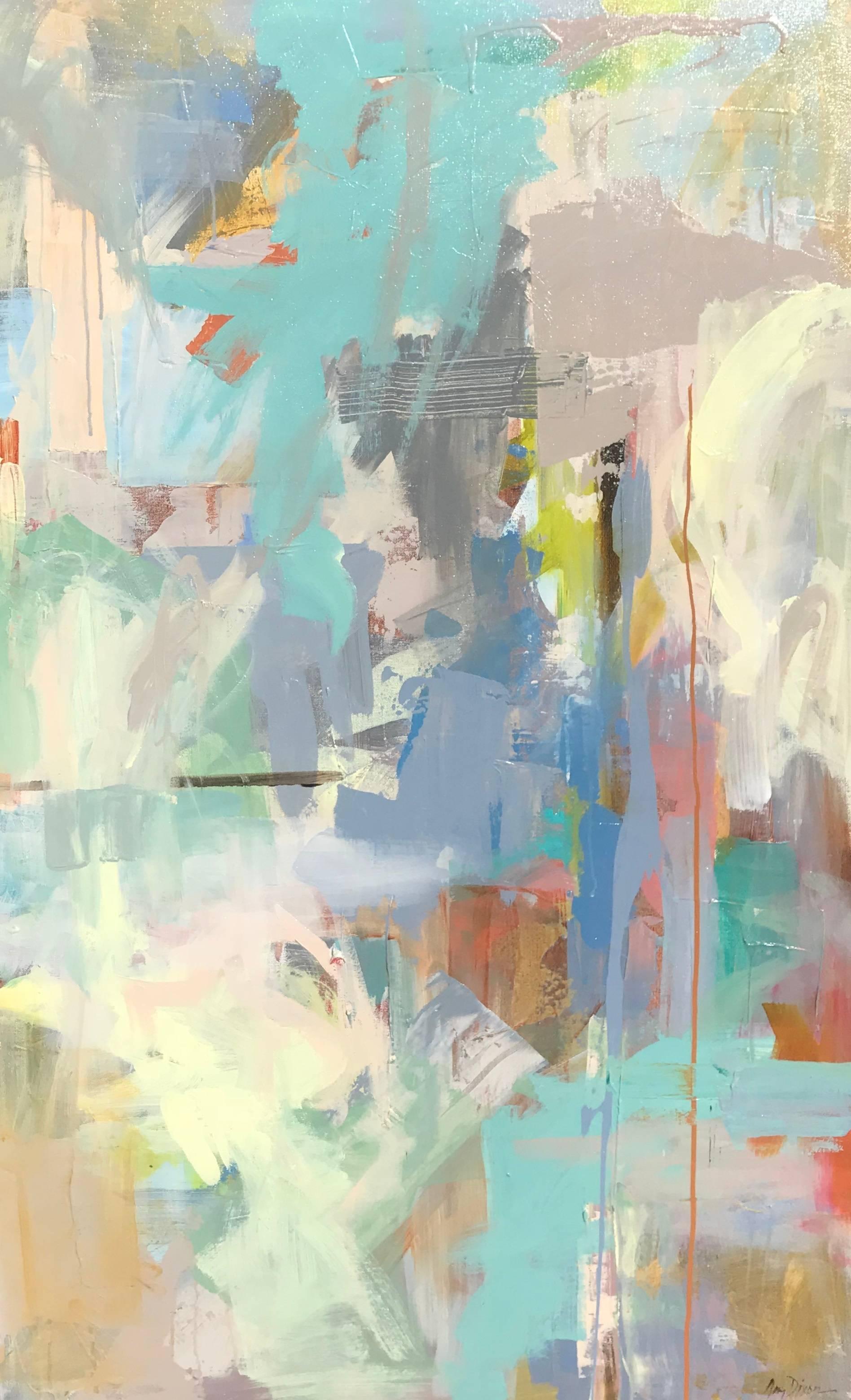 Amy Dixon Abstract Painting - Mindful II, Vertical Abstract Acrylic and Ink on Canvas Painting