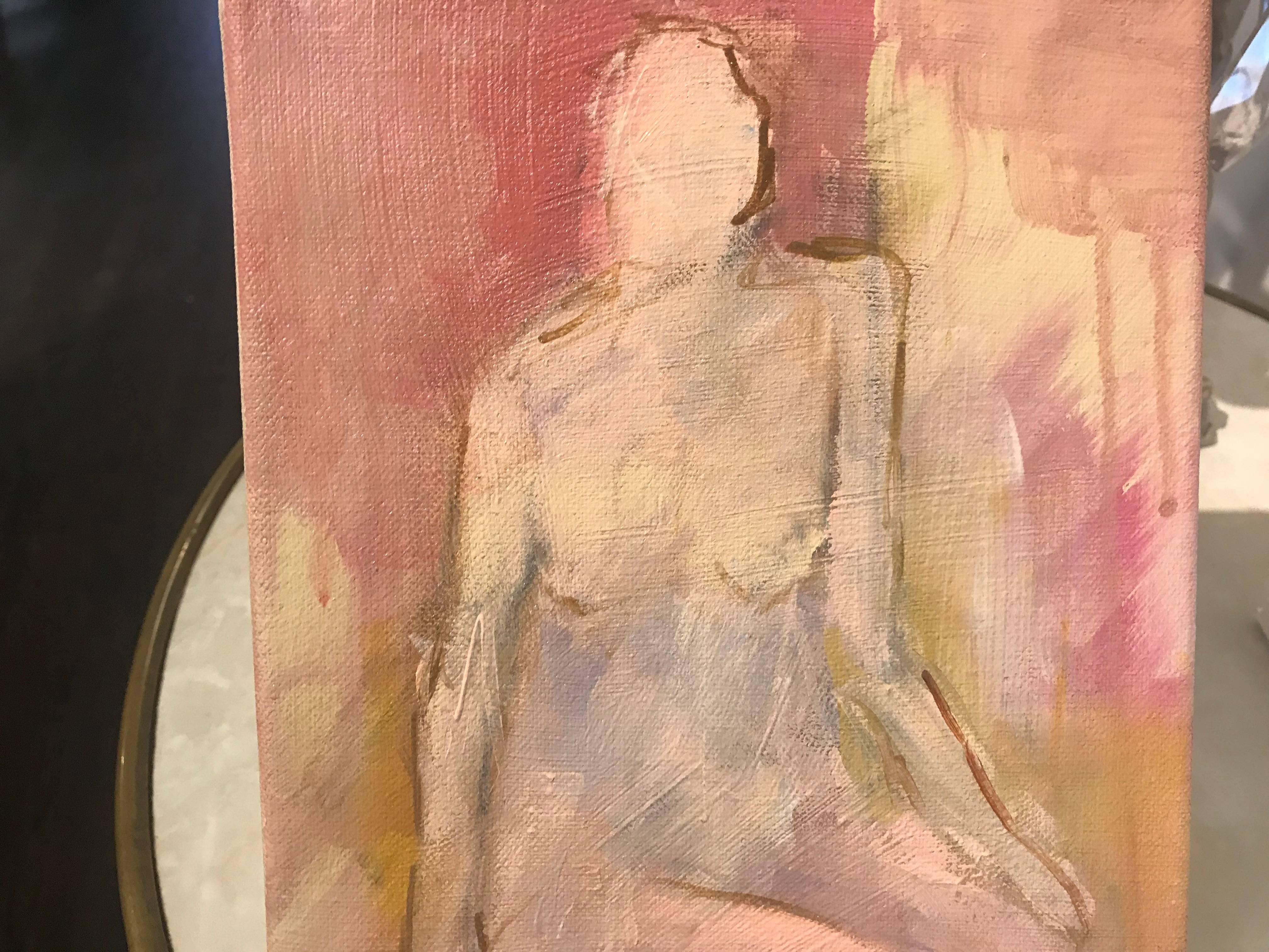 Pink and Poised, Small Acrylic on Canvas Abstract Nude Painting 4