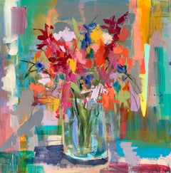 Suddenly Beautiful d'Amy Dixon:: peinture abstraite florale à l'acrylique sur toile