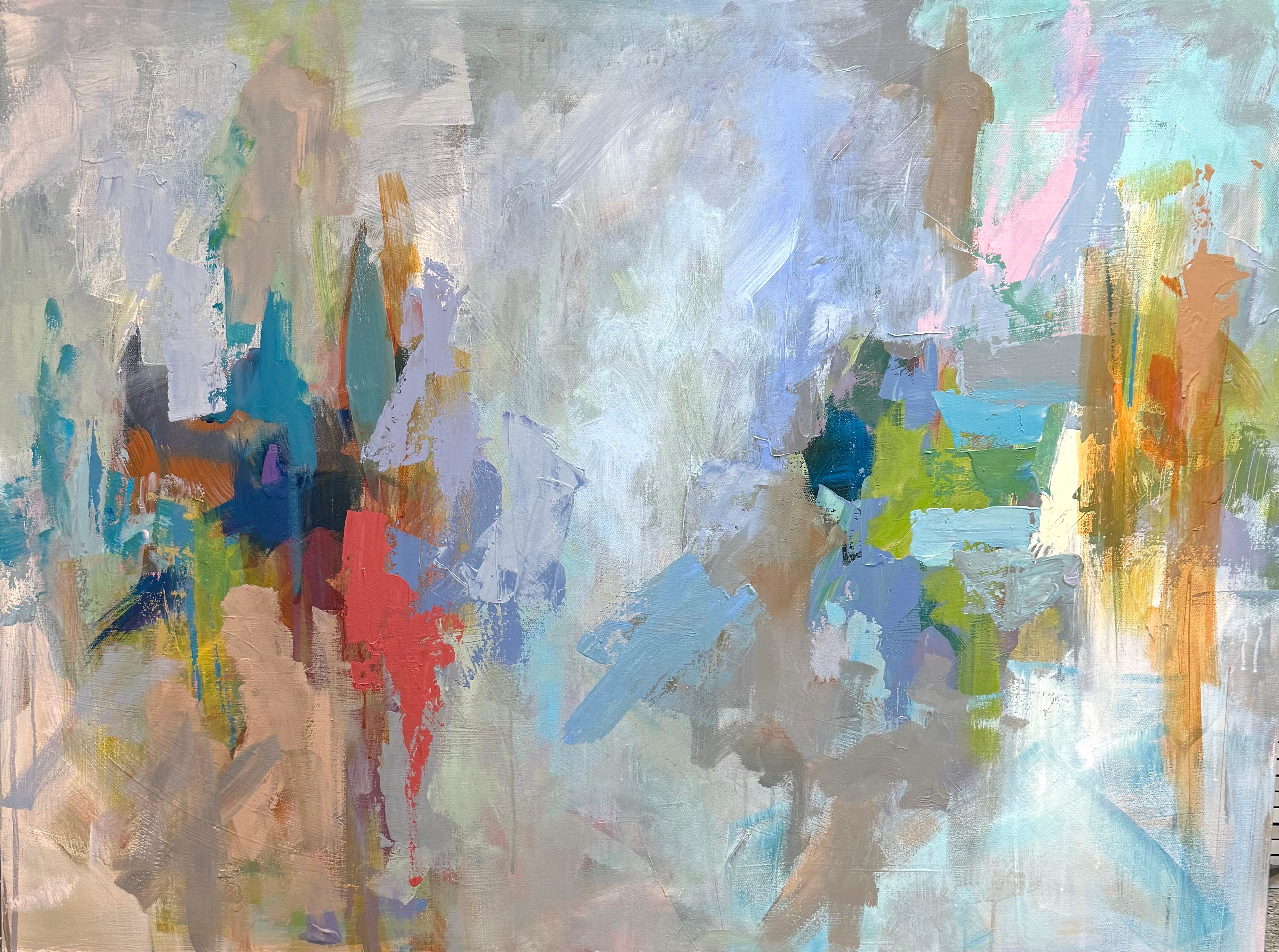 Amy Dixon’s Summer in Italy No. 1 radiates the color and vitality of Mediterranean summers. This large-scale mixed media canvas brims with bold, expressive brushstrokes and layered textures, evoking the carefree energy of coastal villages and sunlit