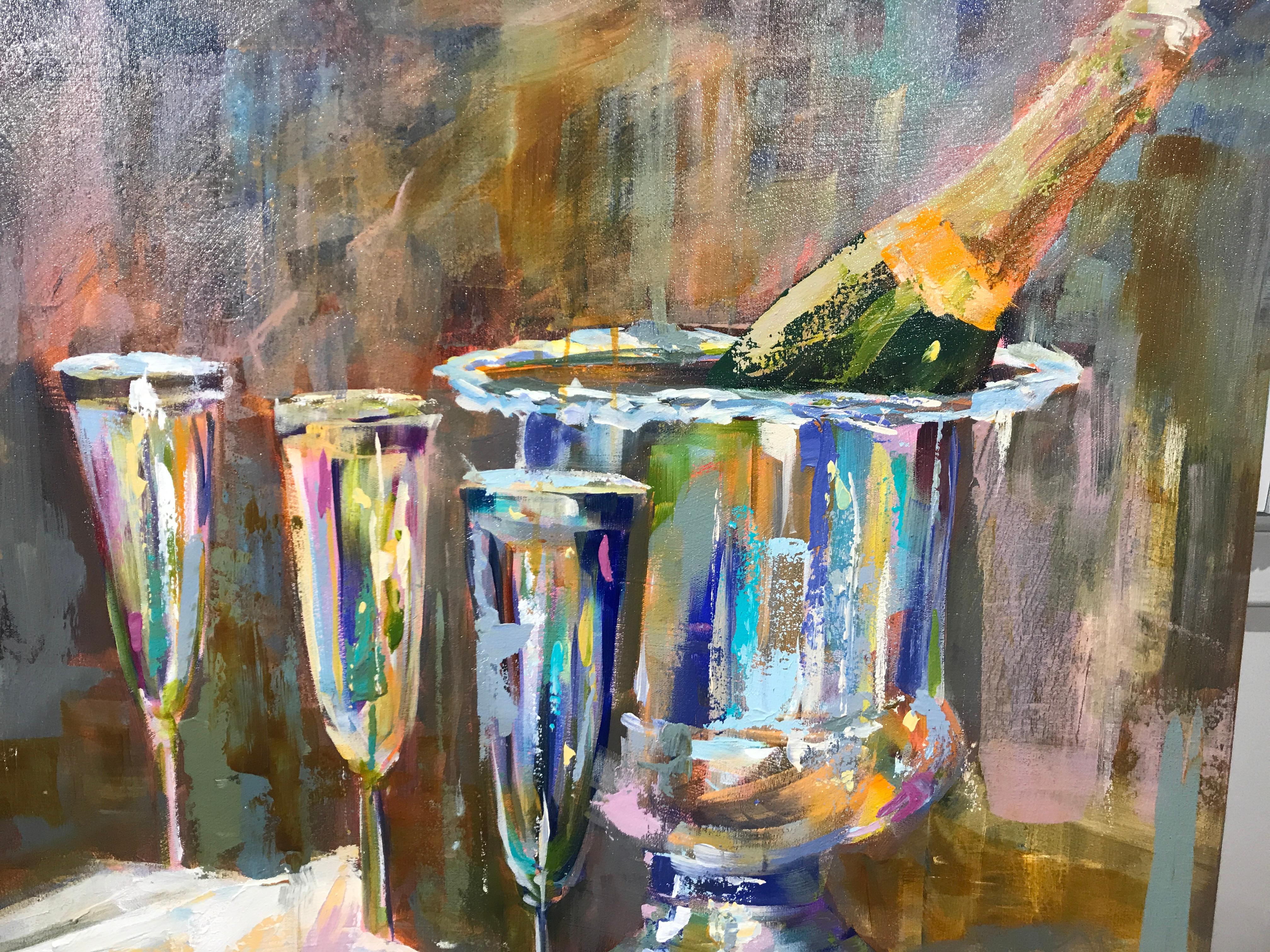 Treat Yourself by Amy Dixon, Abstracted Oil on Canvas Still-Life Square Painting 3