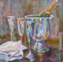 Treat Yourself by Amy Dixon, Abstracted Oil on Canvas Still-Life Square Painting