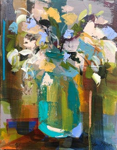 Vase Verde d'Amy Dixon:: Petit:: 2019:: peinture florale abstraite à l'acrylique sur toile