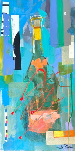 Veuve Art Collage by Amy Dixon, Abstract Still Life Acrylic on Canvas Painting