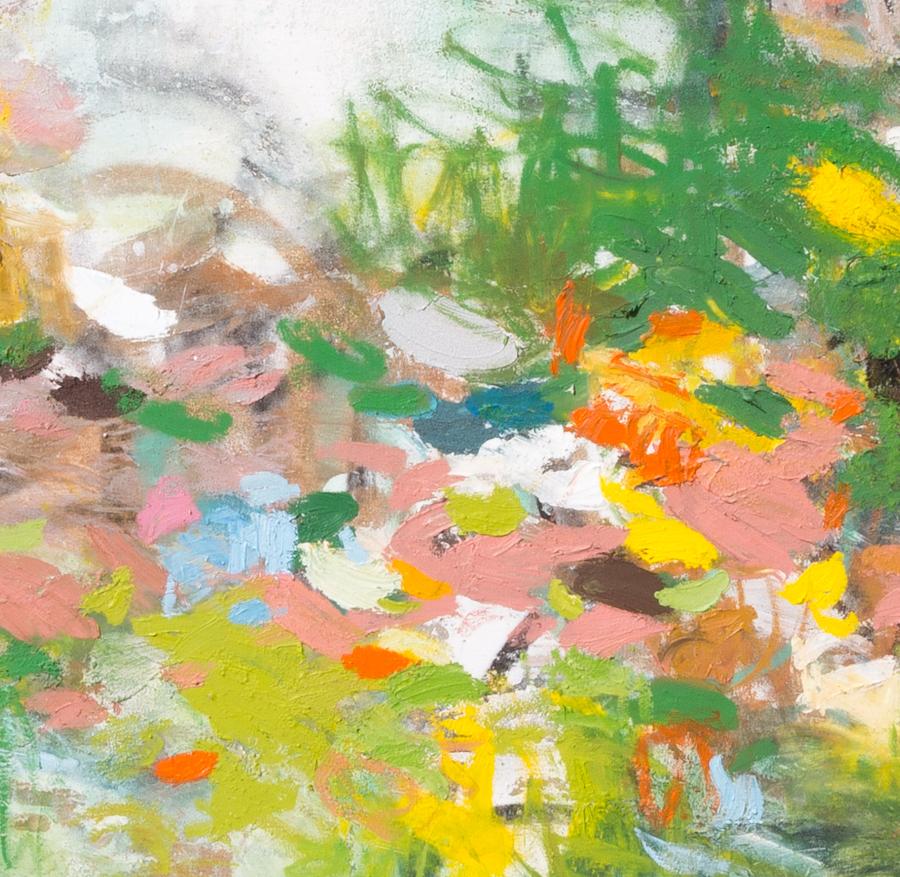 „Gardens of Glory“:: großes abstraktes grünes:: gelbes und orangefarbenes Ölgemälde – Painting von Amy Donaldson