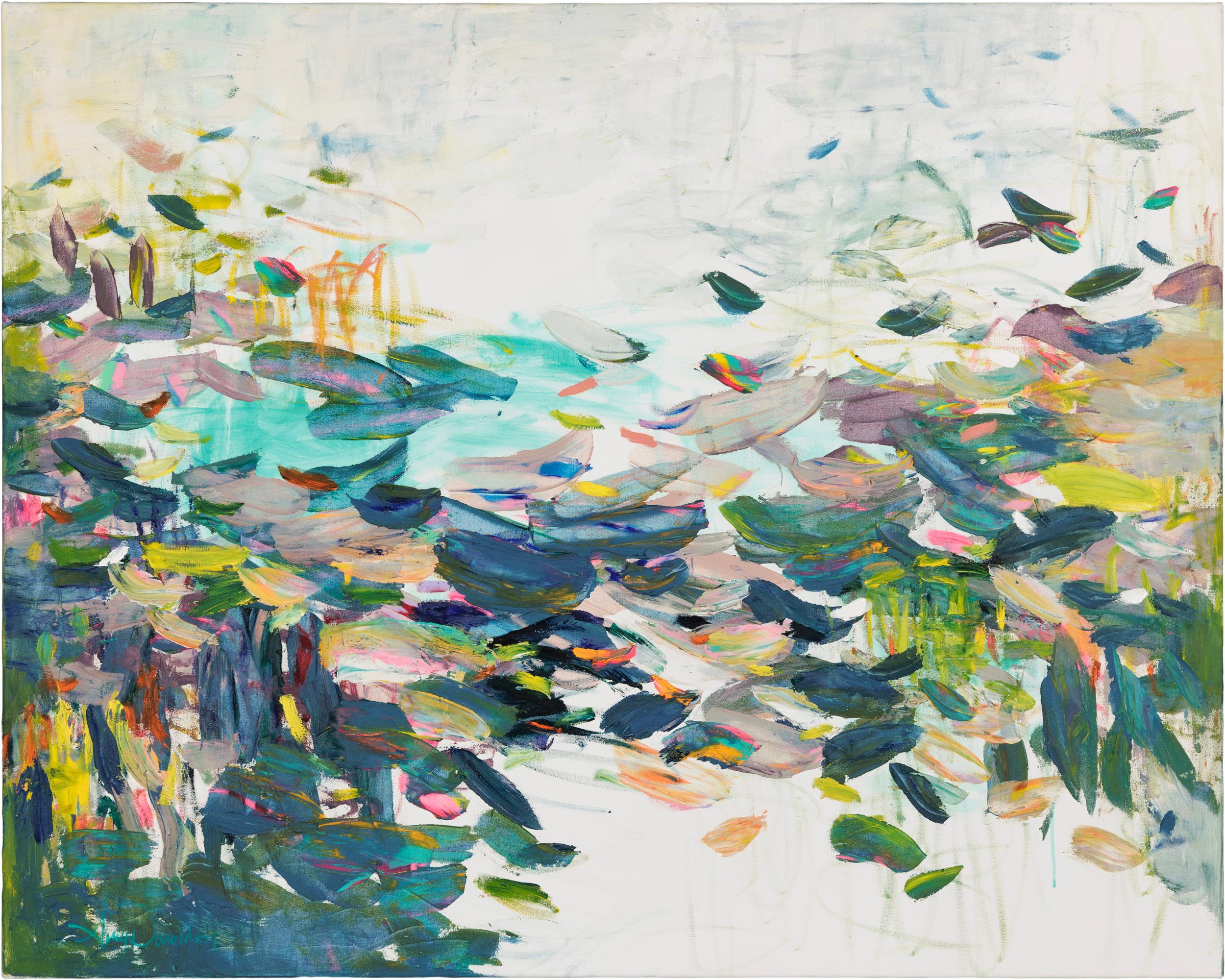 Pittura astratta contemporanea su tela con cornice 