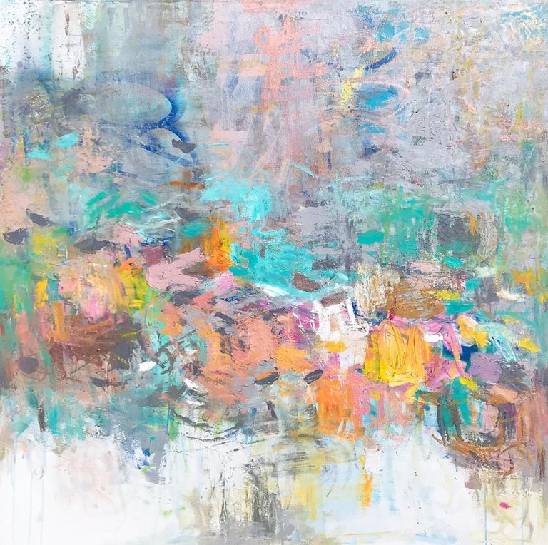 River Of Peace Large Waterlily Like Colorful Abstract Oil Painting