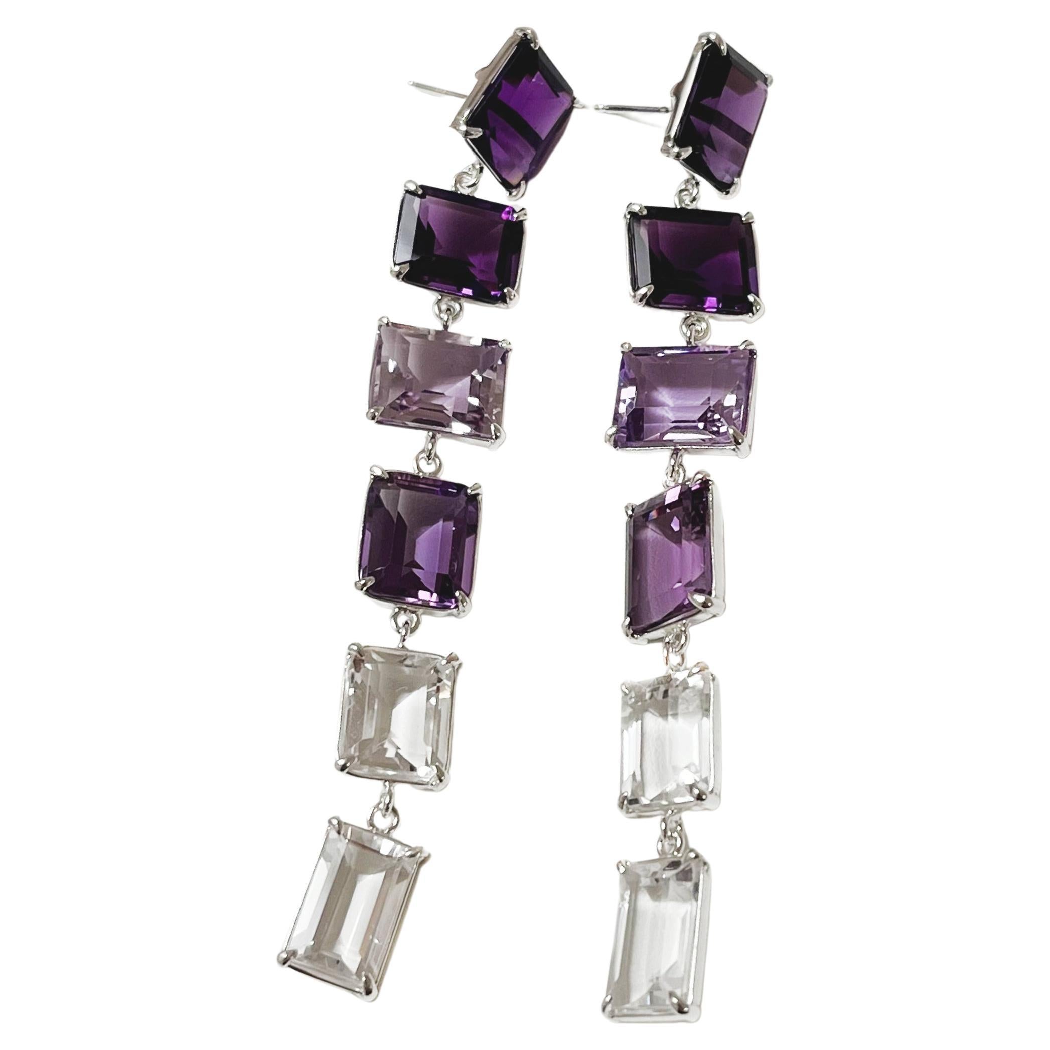 Amy Earrings in Amethyst, White Topaz and Sterling Silver For Sale