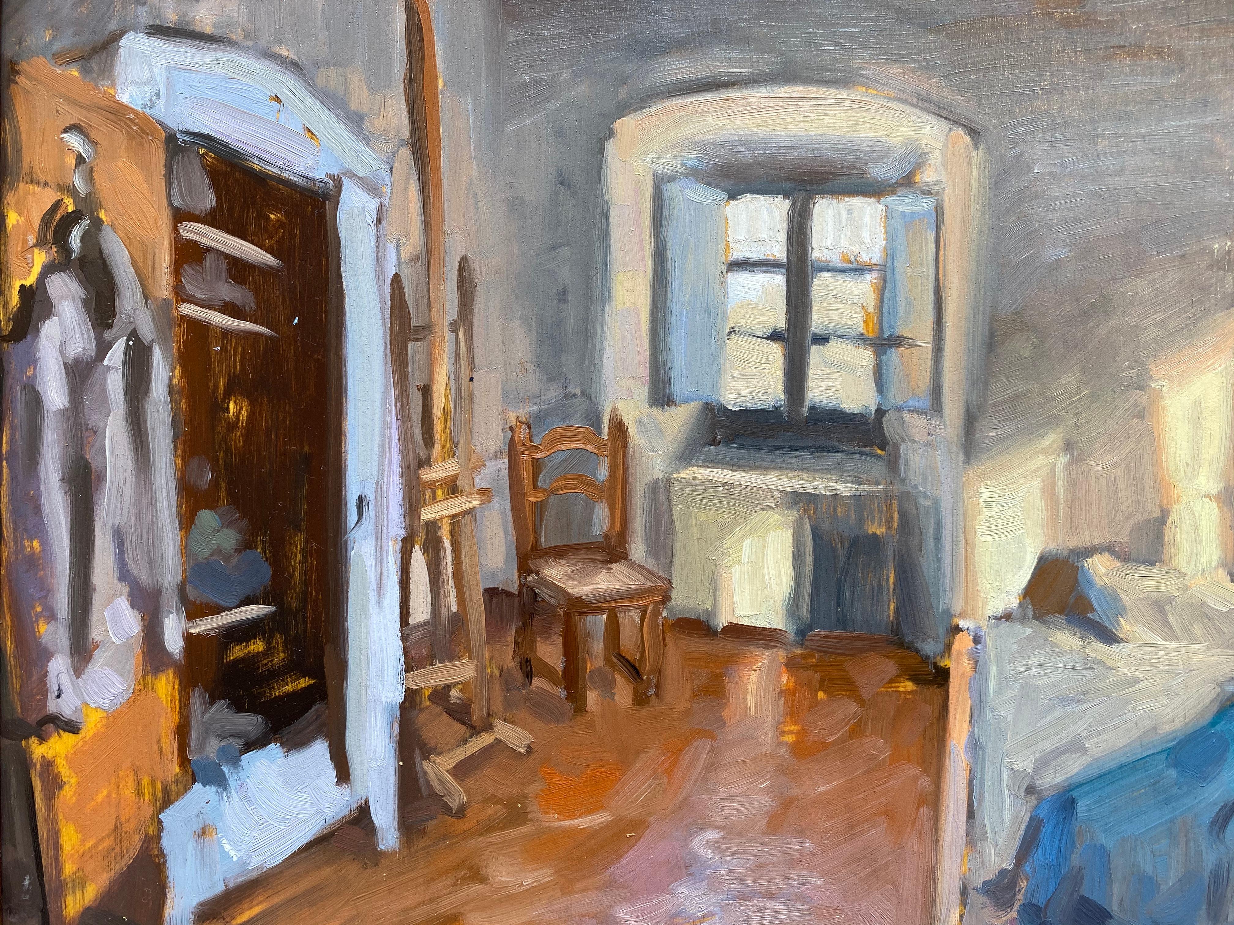 Bedroom Interior - Brown Still-Life Painting by Amy Florence