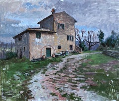"Ben's House" Oil Painting of Tuscan Farmhouse, Signed and Framed, 21.6x25.6in