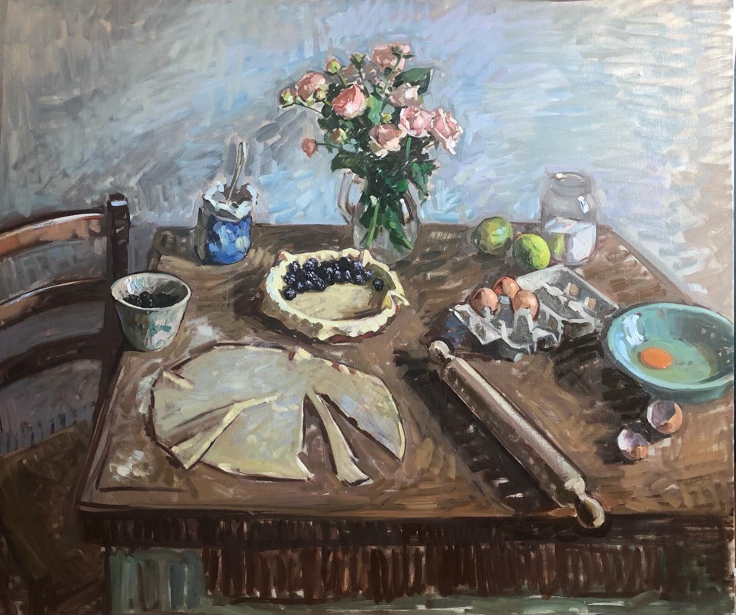 Amy Florence Still-Life Painting - "Blackberry Pie" Impressionist still life in Florence, Italy