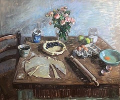 "Brombeerkuchen" Ölgemälde, Küchenstillleben, selbstgebackener Kuchen, gerahmt