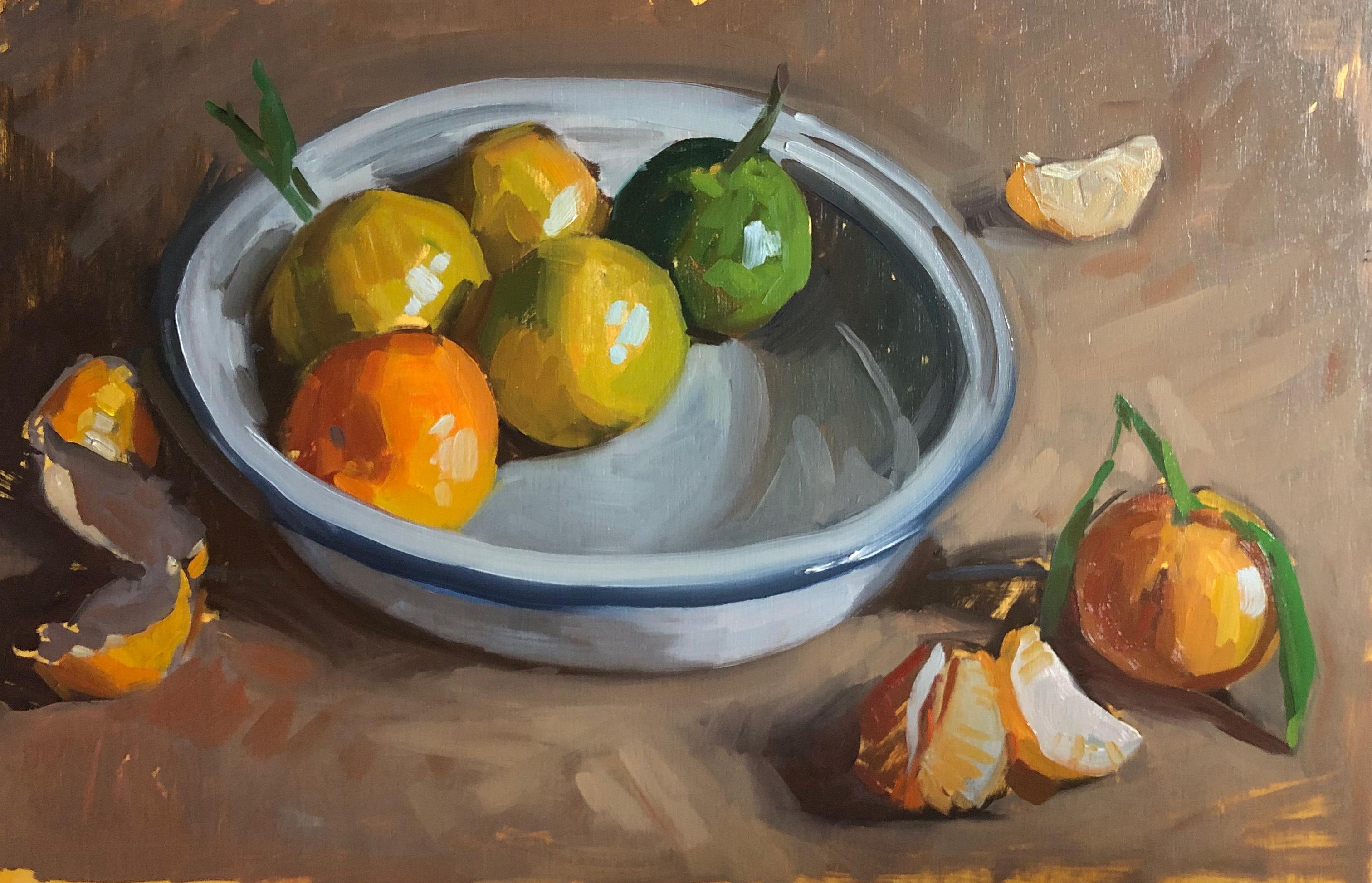 "Clementines" impressionist still life orange, yellow and green