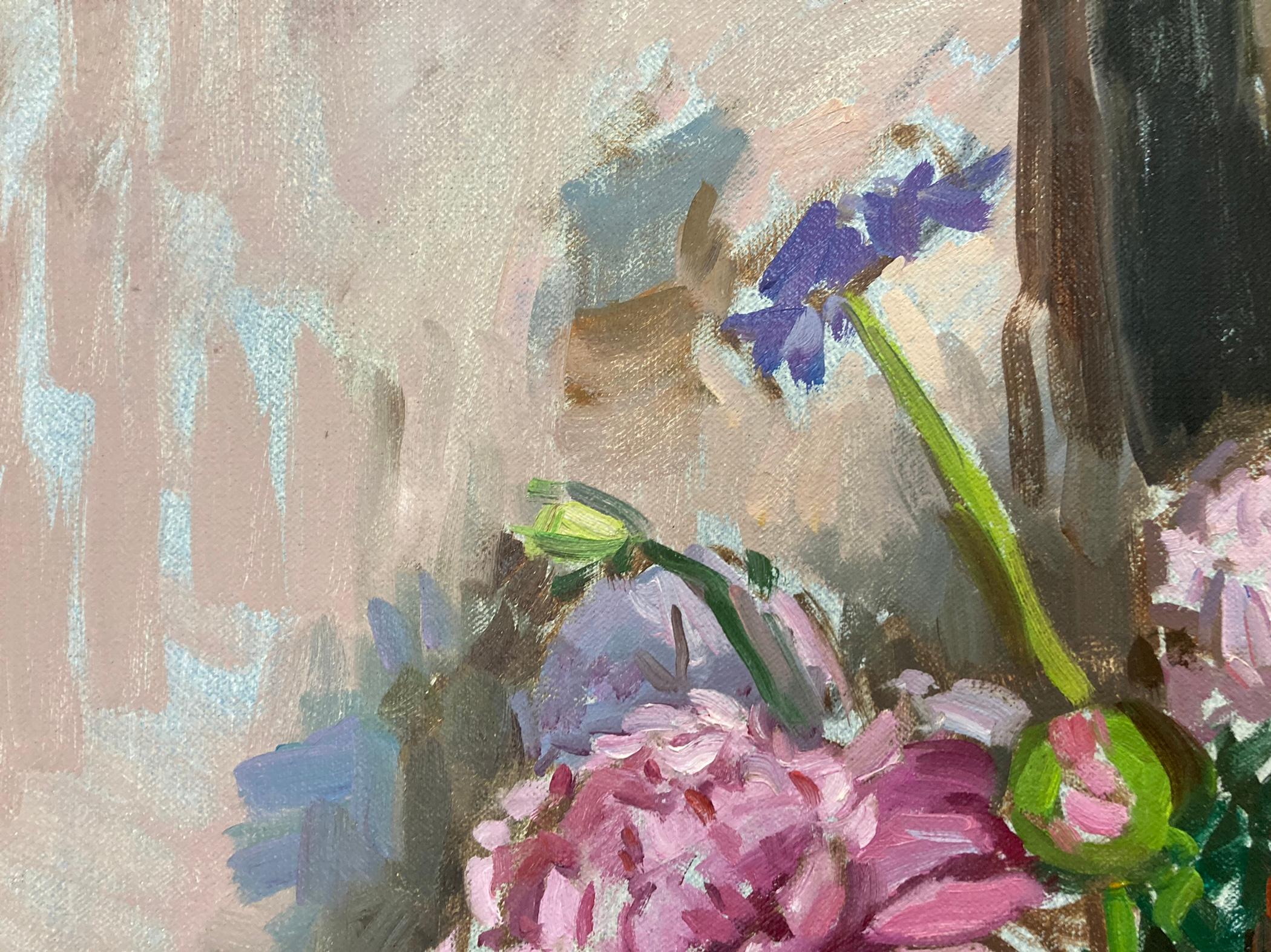 Floral Composition, Summer - Gray Interior Painting by Amy Florence