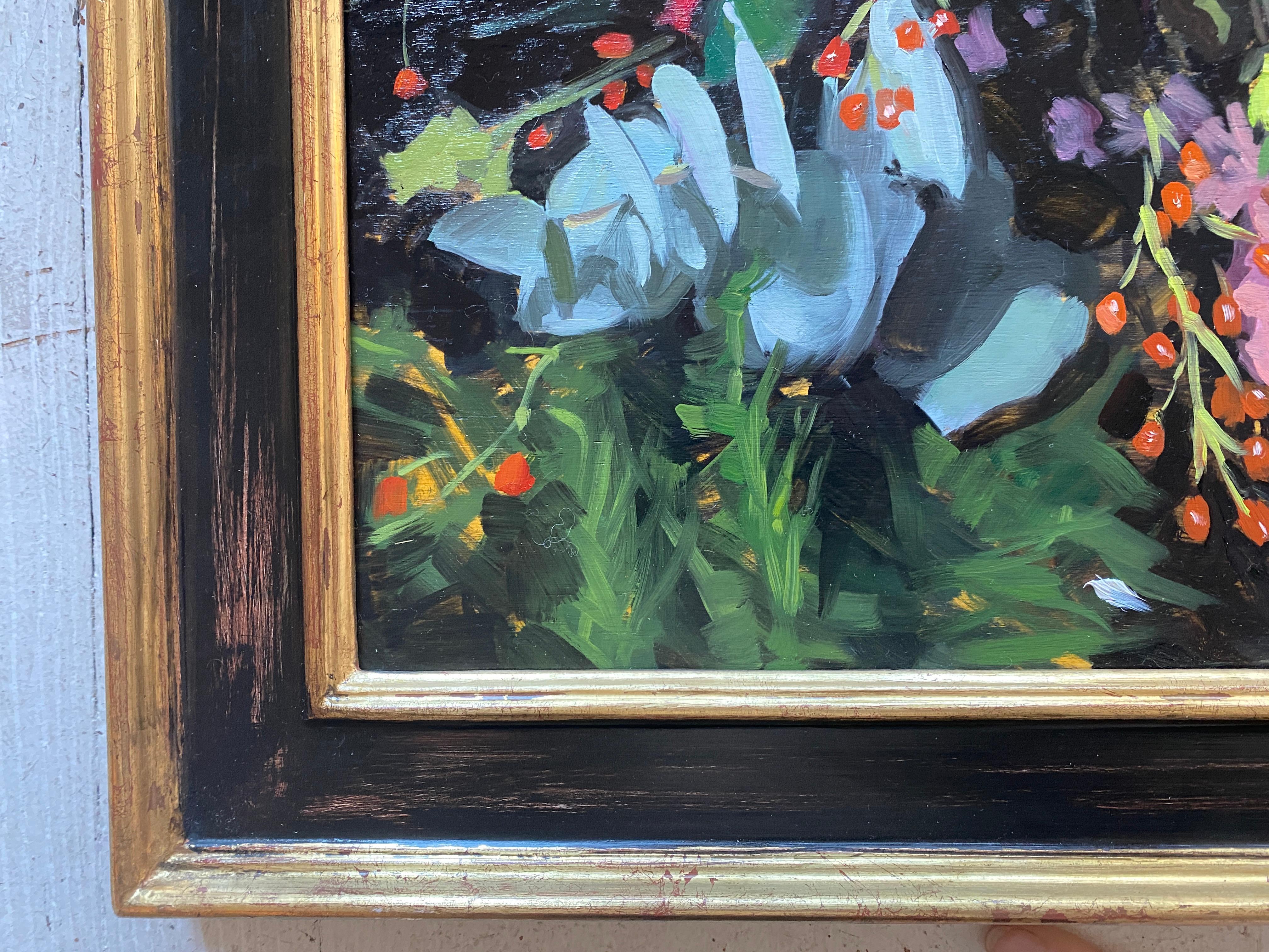 « Grace and Thorn Flowers », une peinture à l'huile de fleurs multicolores qui attire le regard en vente 3