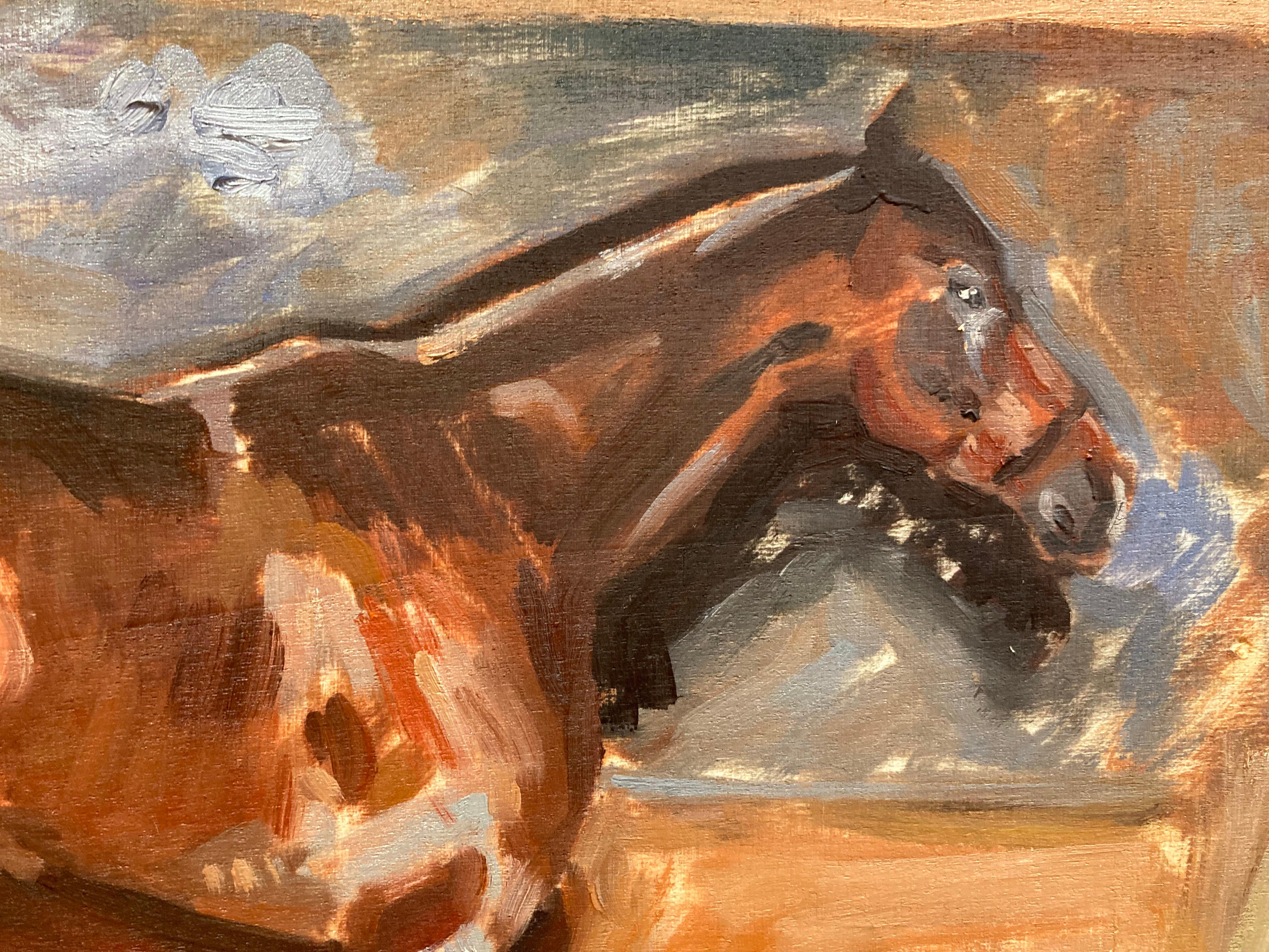 “Horse Sketch 1” oil painting, equine study after Alfred James Munnings, signed - Naturalistic Painting by Amy Florence