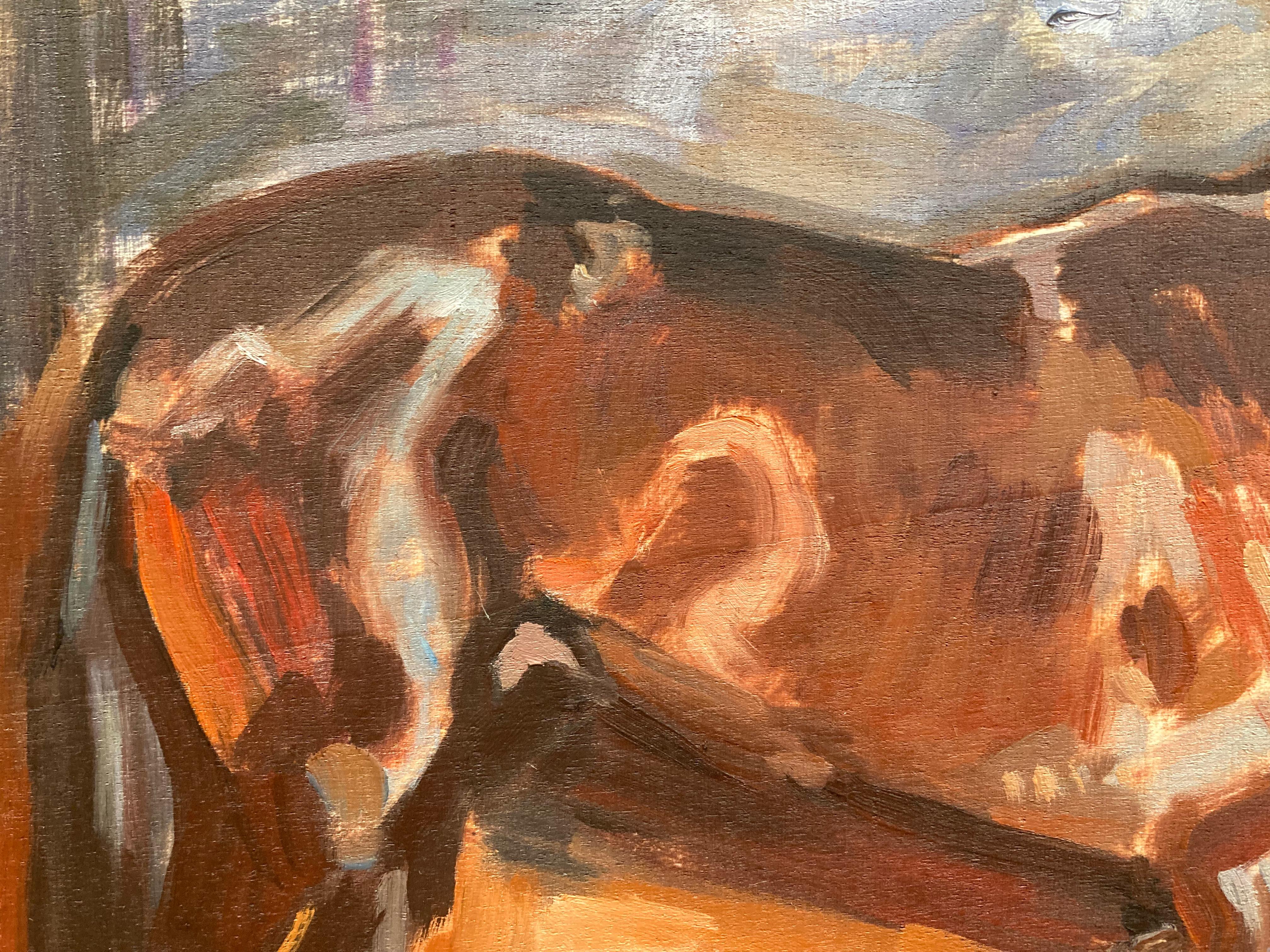 “Horse Sketch 1” oil painting, equine study after Alfred James Munnings, signed - Brown Portrait Painting by Amy Florence