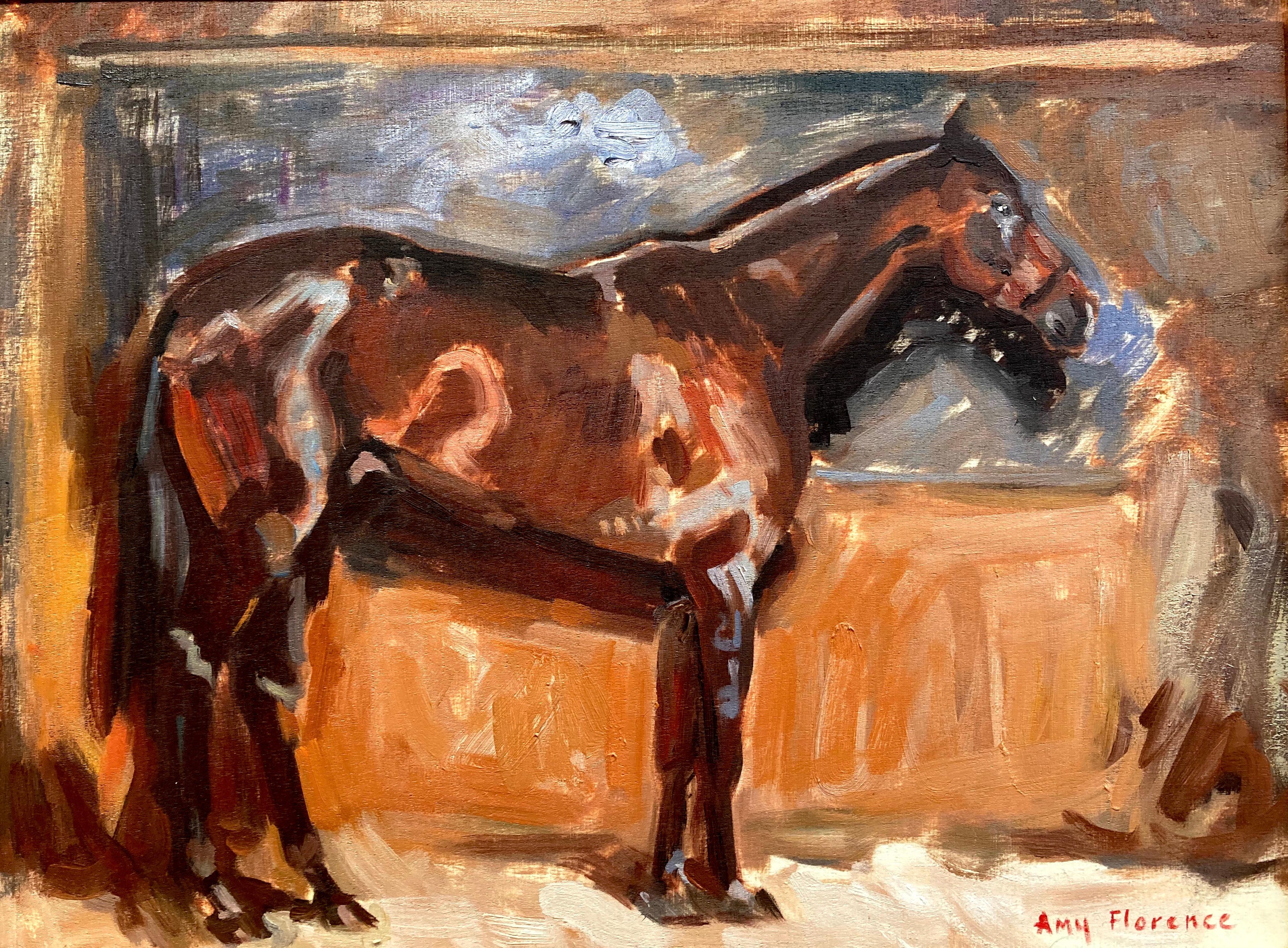 Animal Painting Amy Florence - "Horse Sketch 1" étude d'une peinture d'Alfred Munnings, tons bruns et terreux.