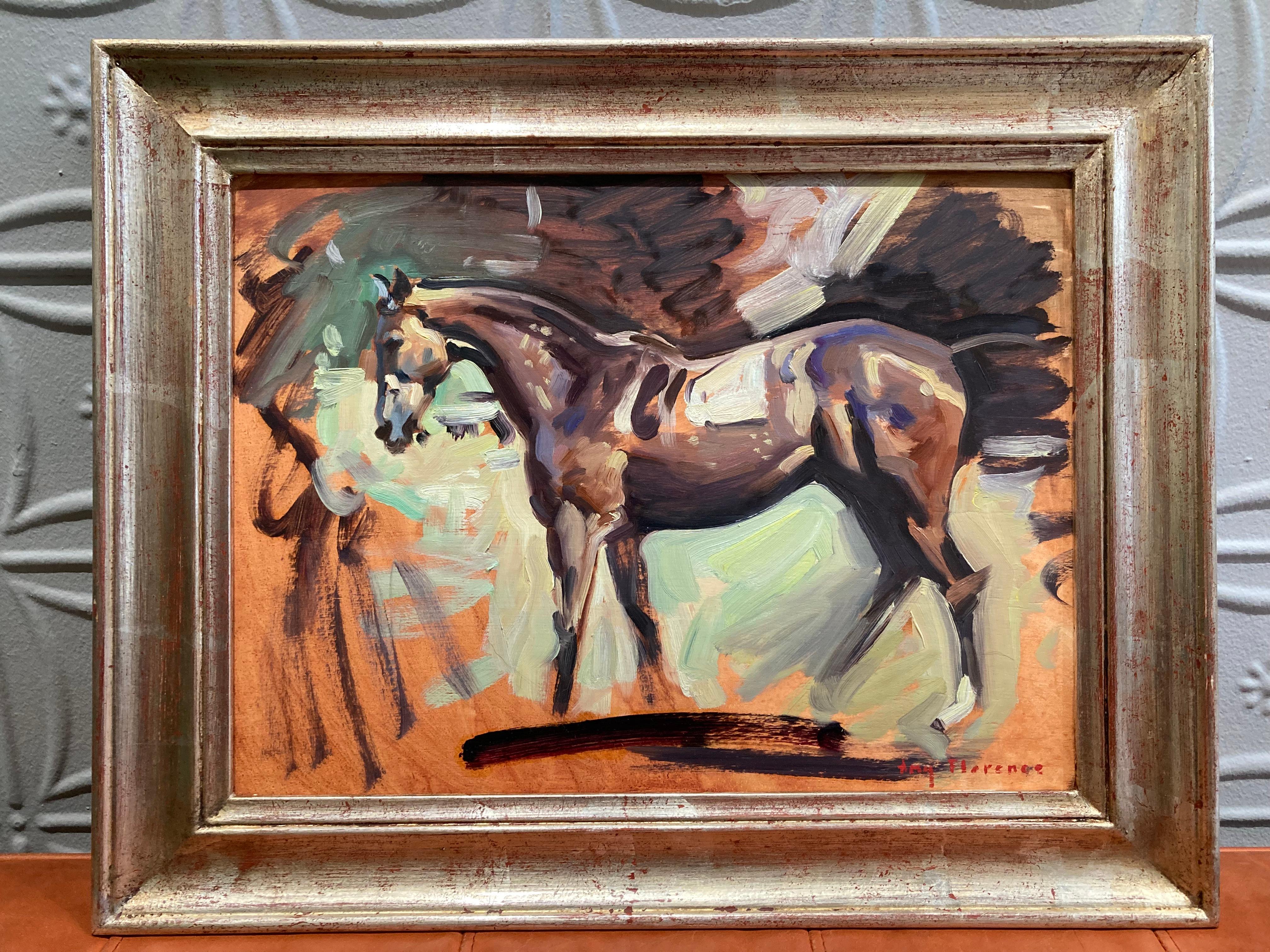 “Horse Sketch 2” Oil painting, study, after Alfred J. Munnings, exposed panel - Painting by Amy Florence