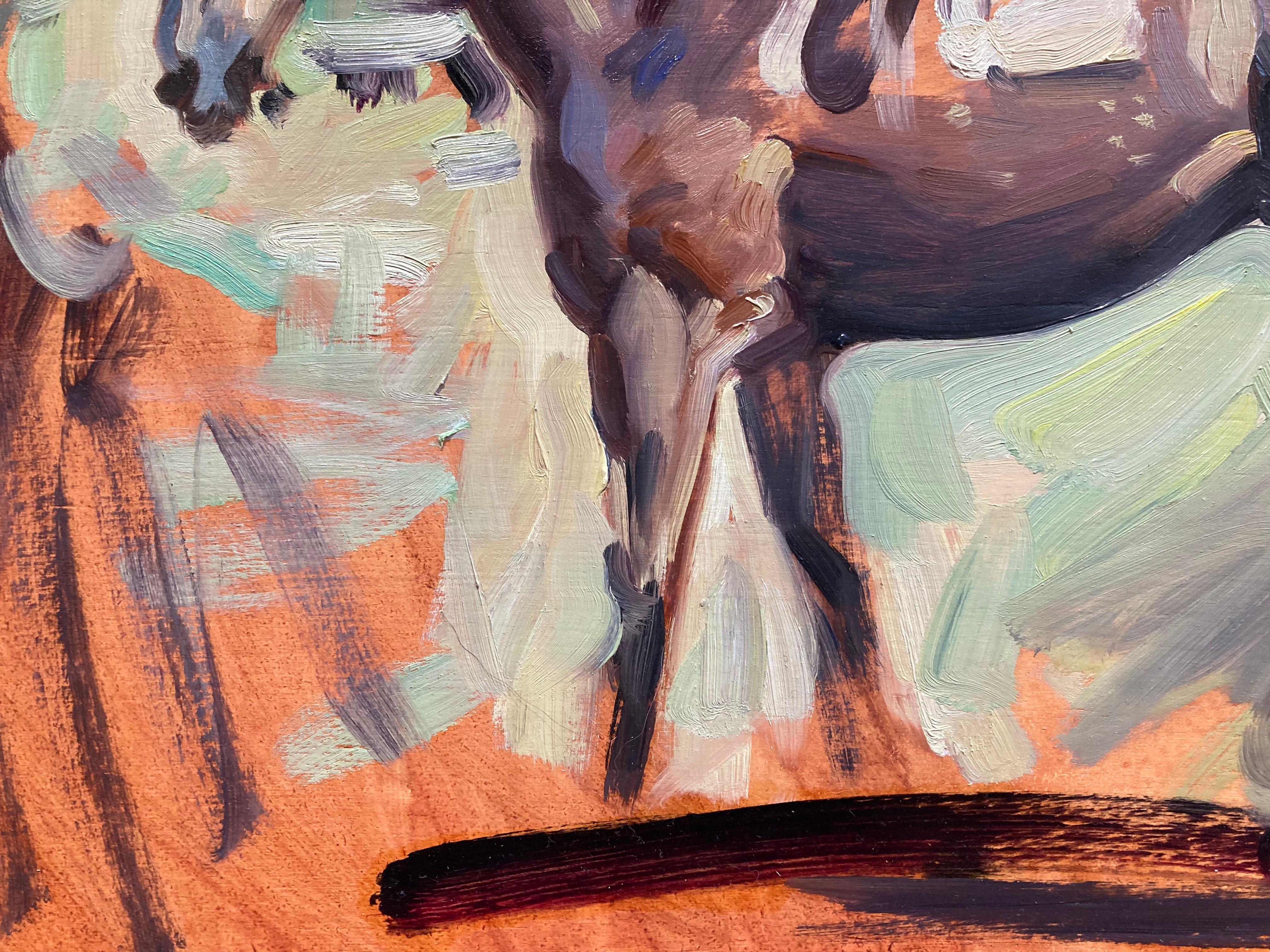 “Horse Sketch 2” Oil painting, study, after Alfred J. Munnings, exposed panel For Sale 1