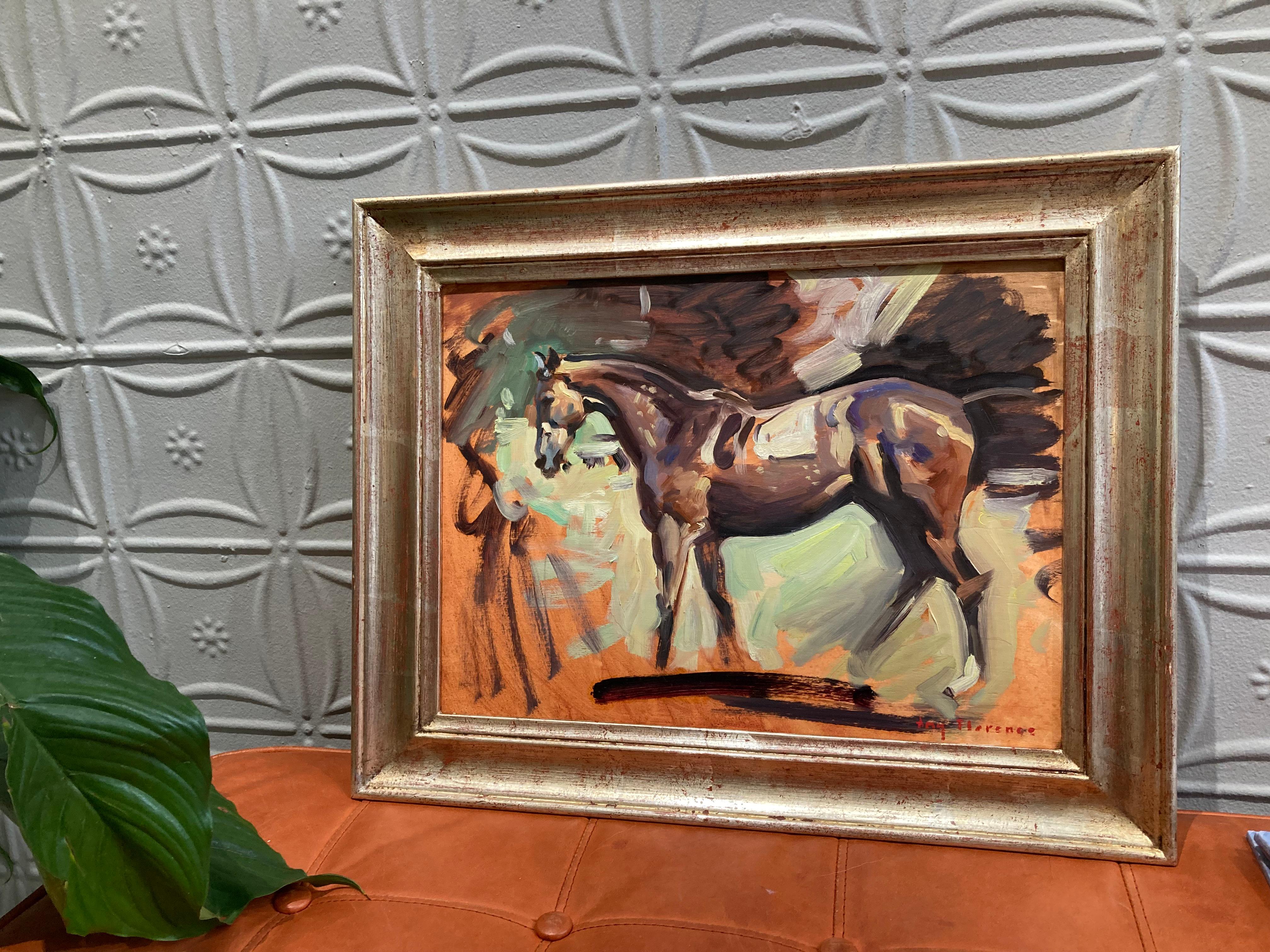 “Horse Sketch 2” Oil painting, study, after Alfred J. Munnings, exposed panel For Sale 2