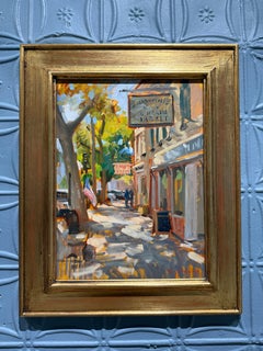 "Market and Liquor Store" oil painting of Sag Harbor Main Street signed & framed