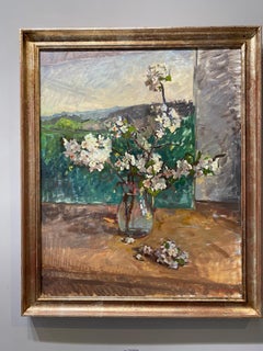 "Pear Blossom" oil painting Impressionist wildflower still life by female artist
