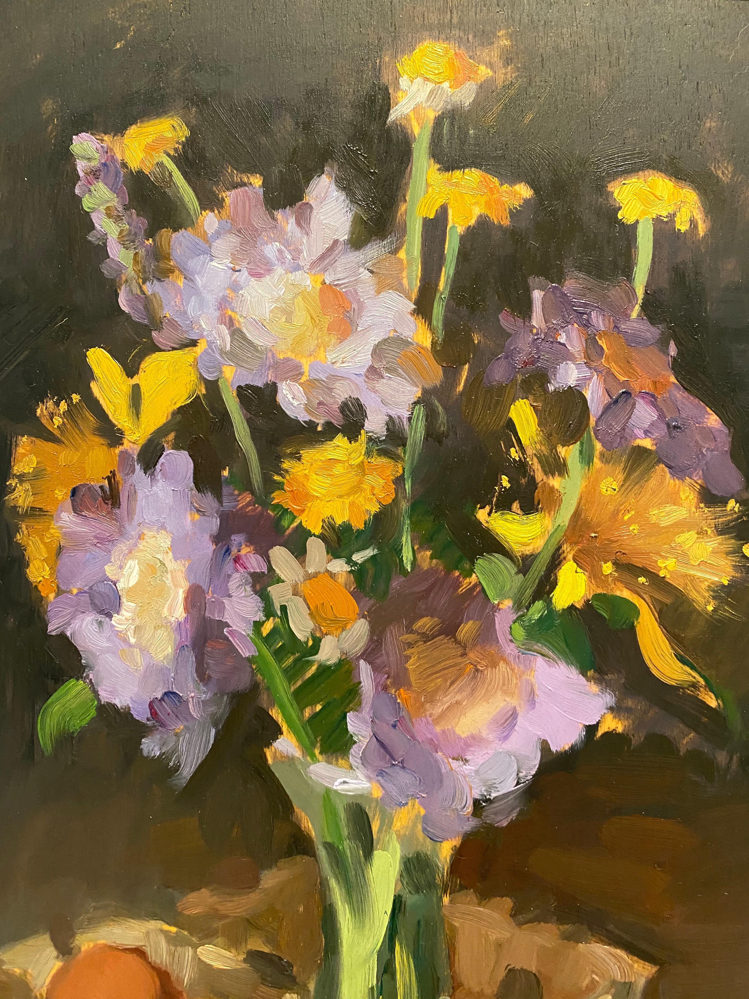 Fleurs et œufs violets - Impressionnisme Painting par Amy Florence