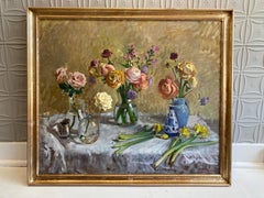 "Ranunculus and Roses" bright contemporary impressionist flower still life