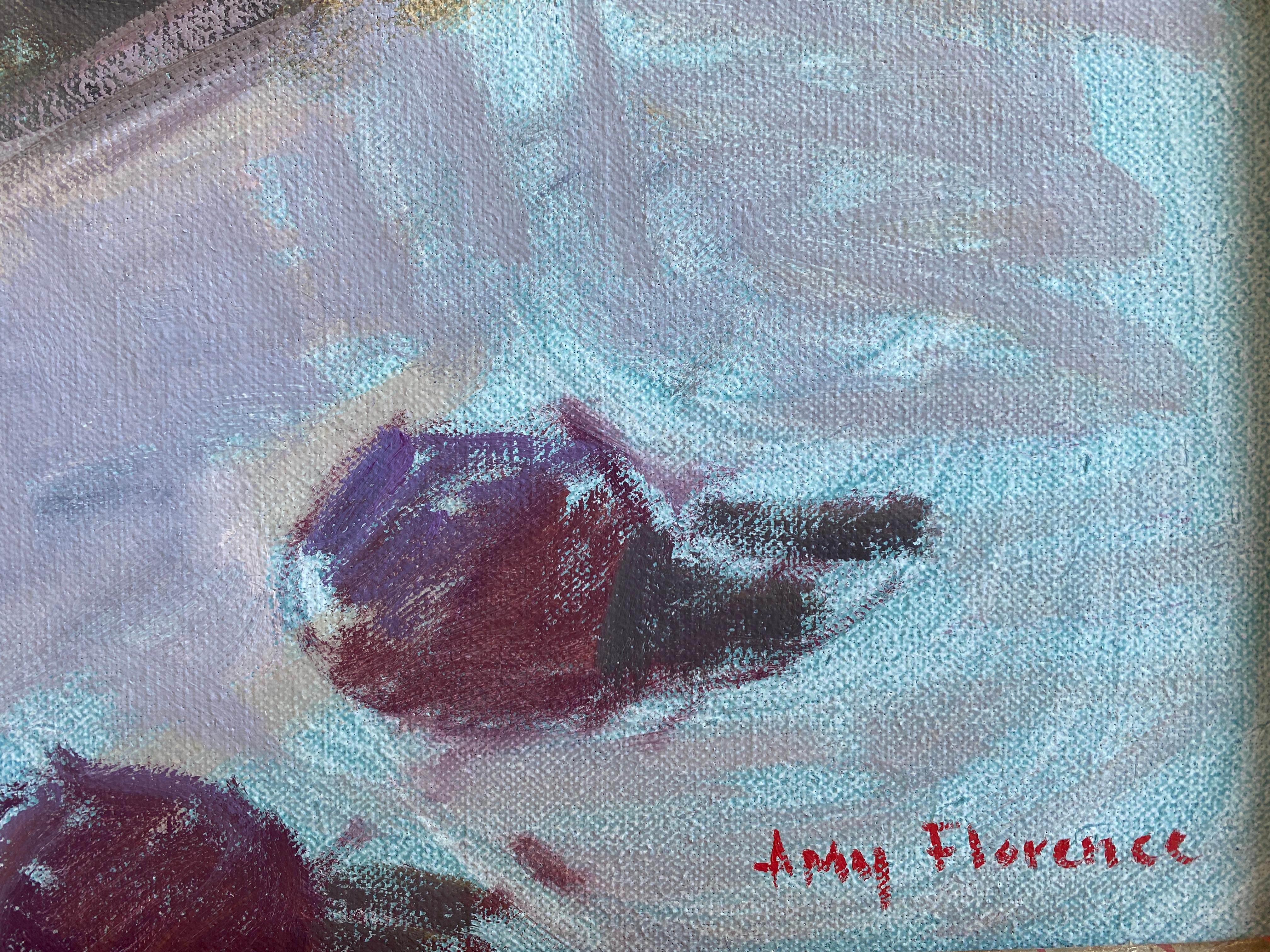 Roses et prunes - Impressionnisme Painting par Amy Florence