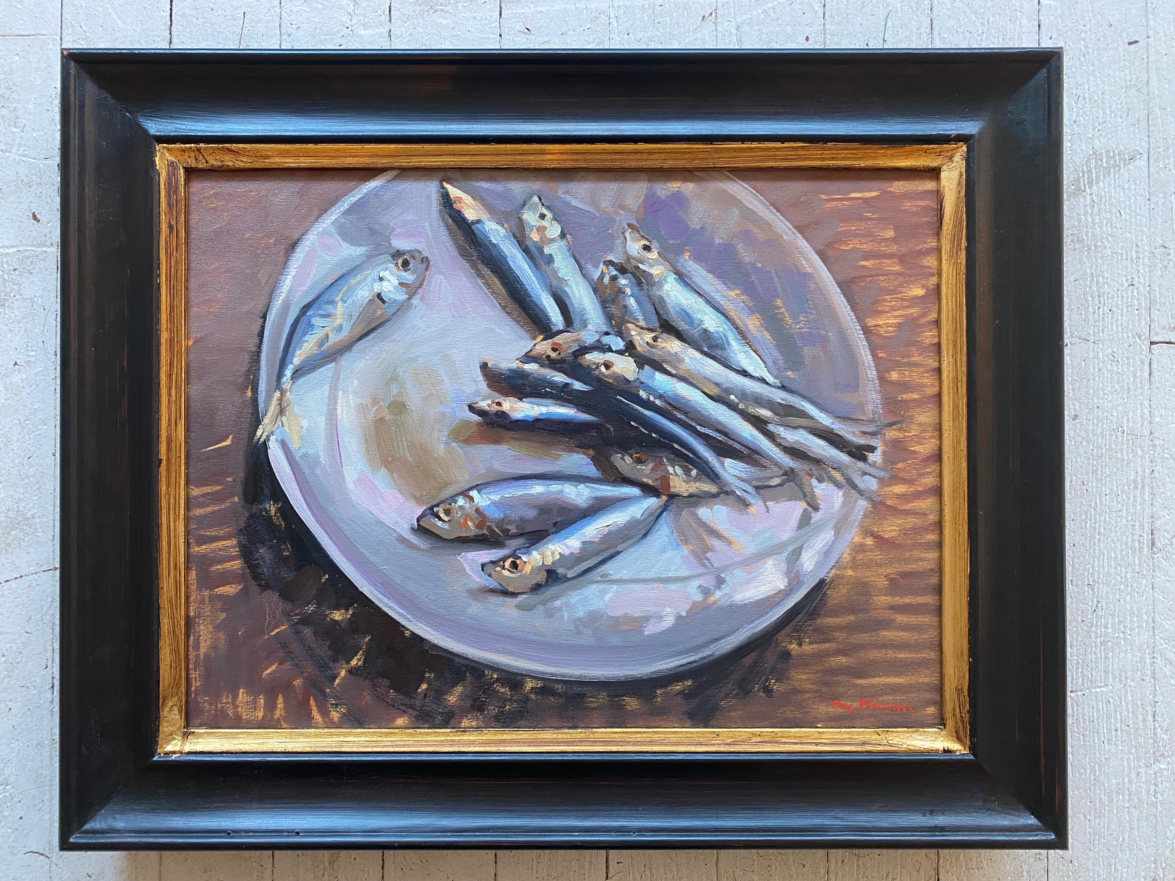 Sardines on a Plate - Painting by Amy Florence