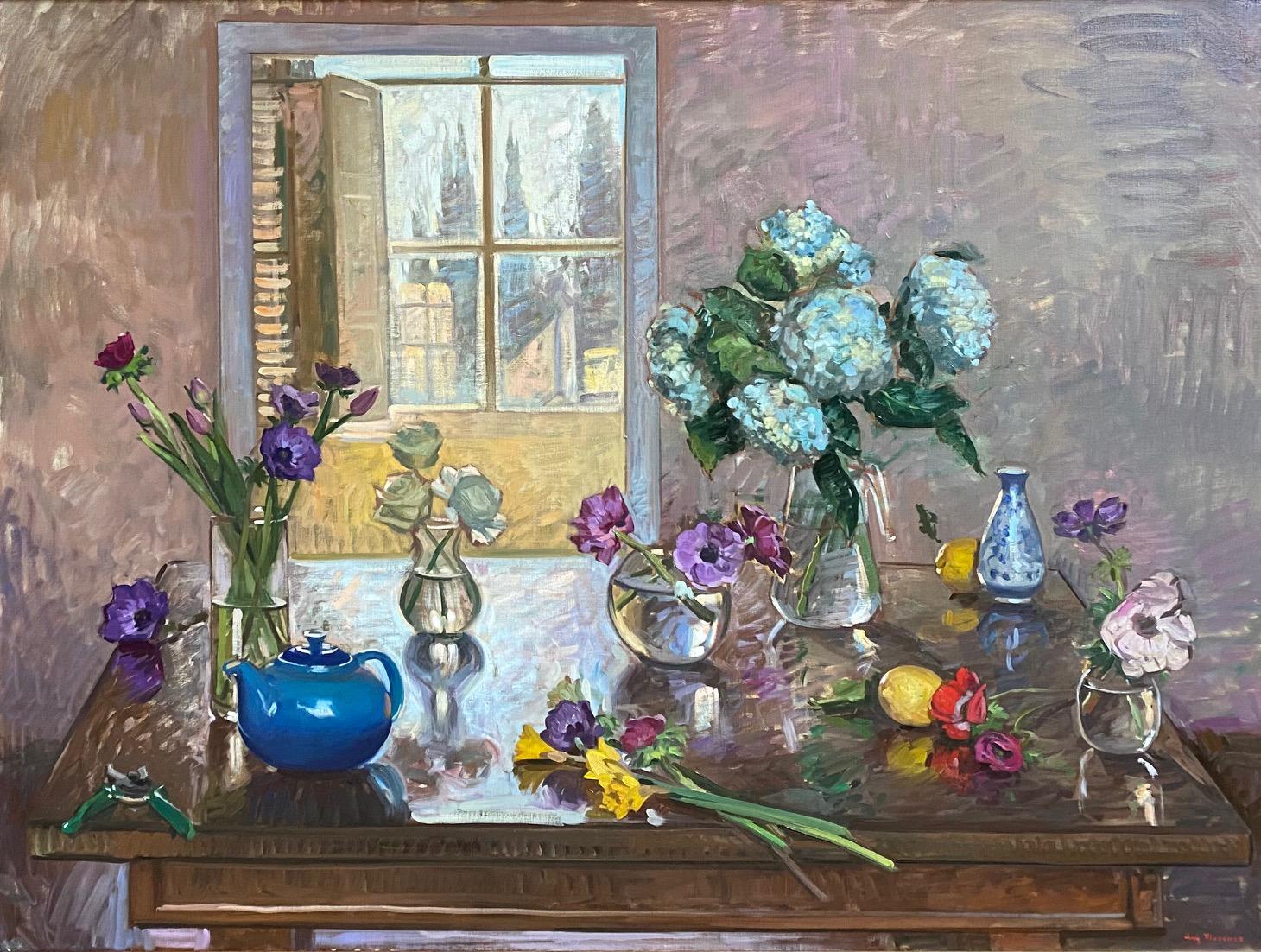 Still-Life Painting de Amy Florence - "Primavera en el Estudio" Bodegón impresionista con flores en Florencia, Italia